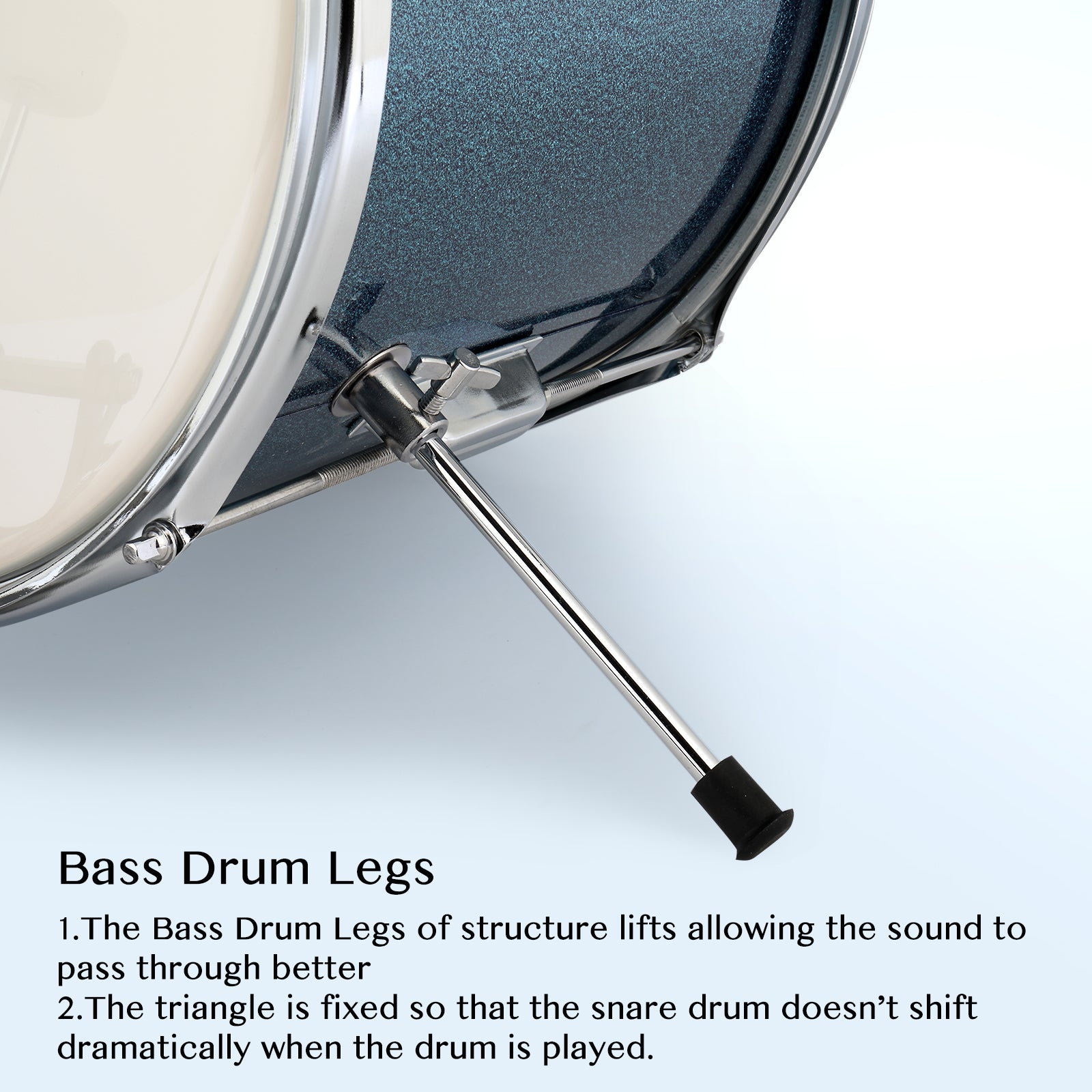 Ozici 14"x10" 3-Pieces Junior Kids Drum Set Kit Pedal Drum Stick Wrench Drum Stool Sky Blue