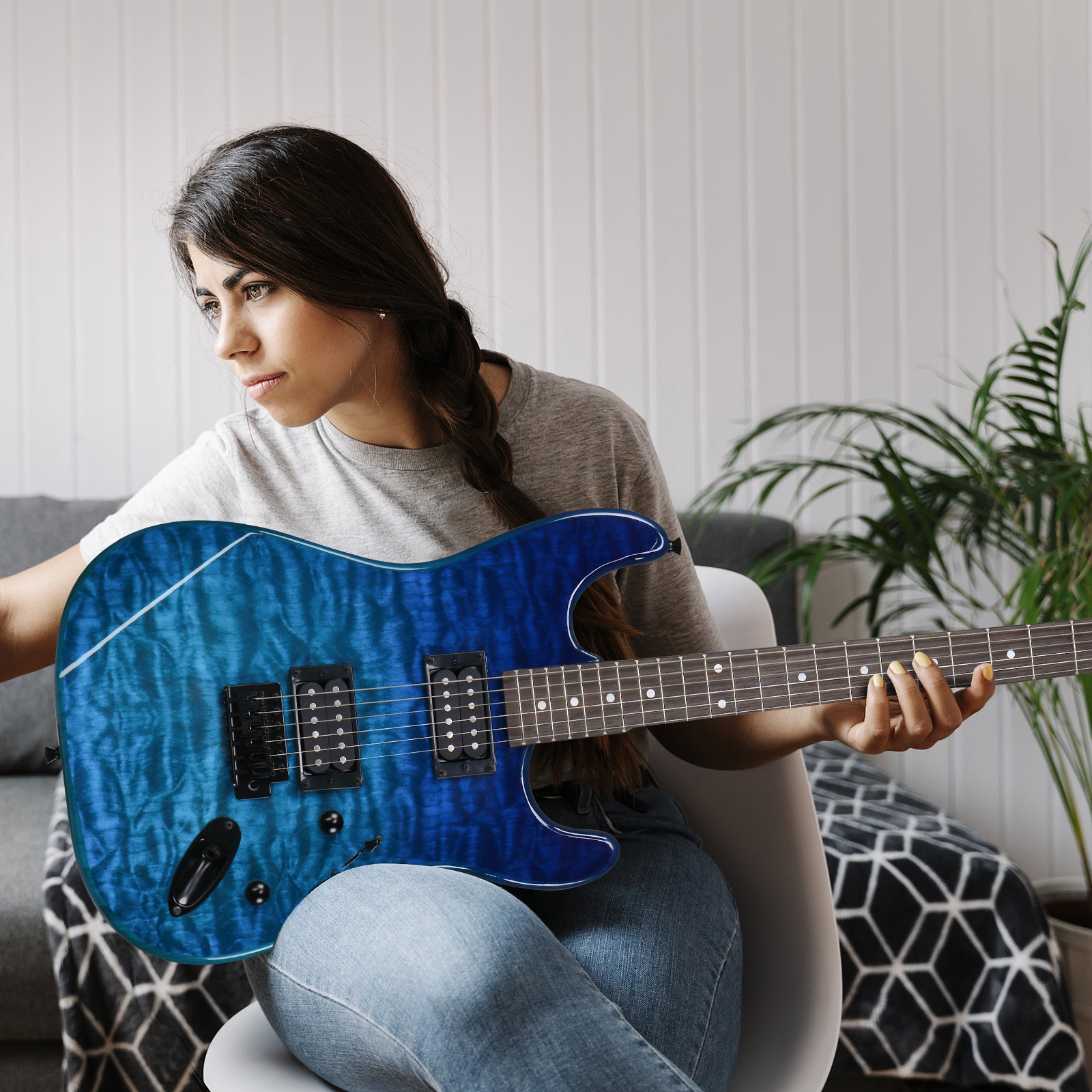 Ozici 39in Electric Guitar H-H Pickups Trans Blue suit for Heavier Rock