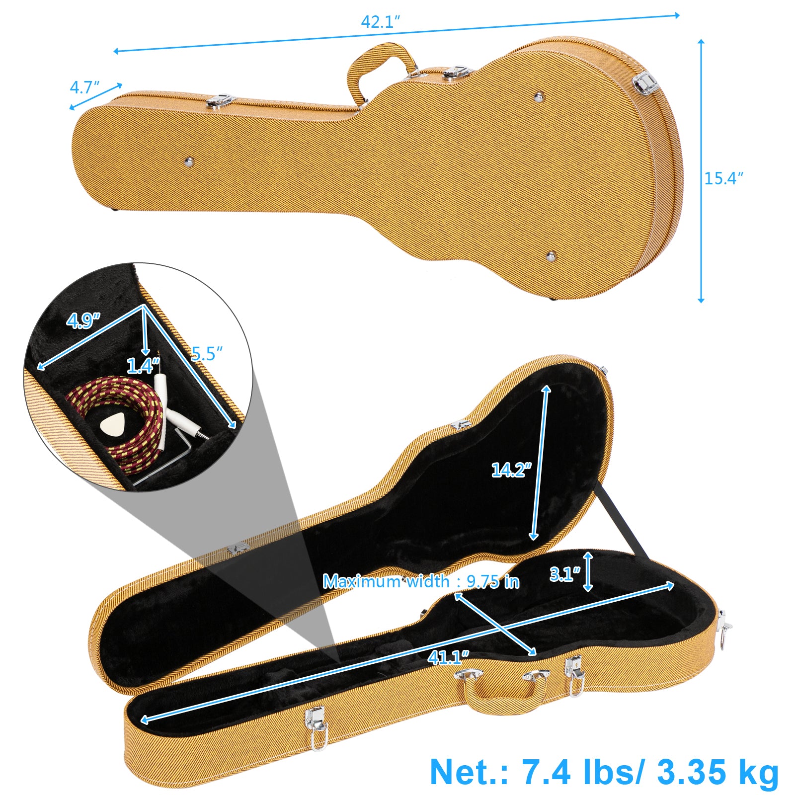 Ozici Hard-Shell Electric Guitar Case for GLP Style Electric Guitar Bulge Surface -Yellow