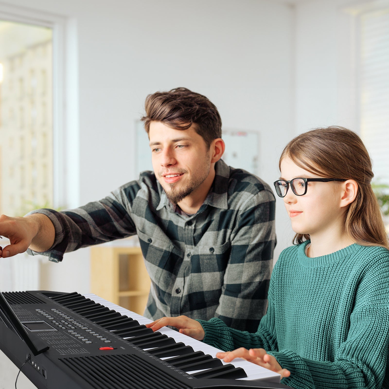 Ozici GEP-203 61 Key Keyboard with Piano Stand, Piano Bench, Built In Speakers, Headphone, Microphone, Music Rest, LED Screen