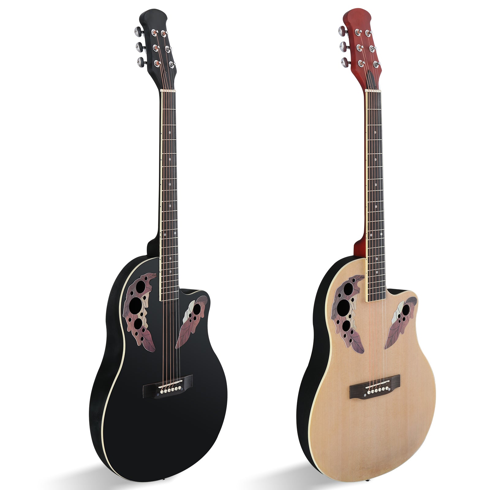Ozici 41 inch Cutawary Round Back Acoustic Guitar Spruce Top Grape Hole - Black