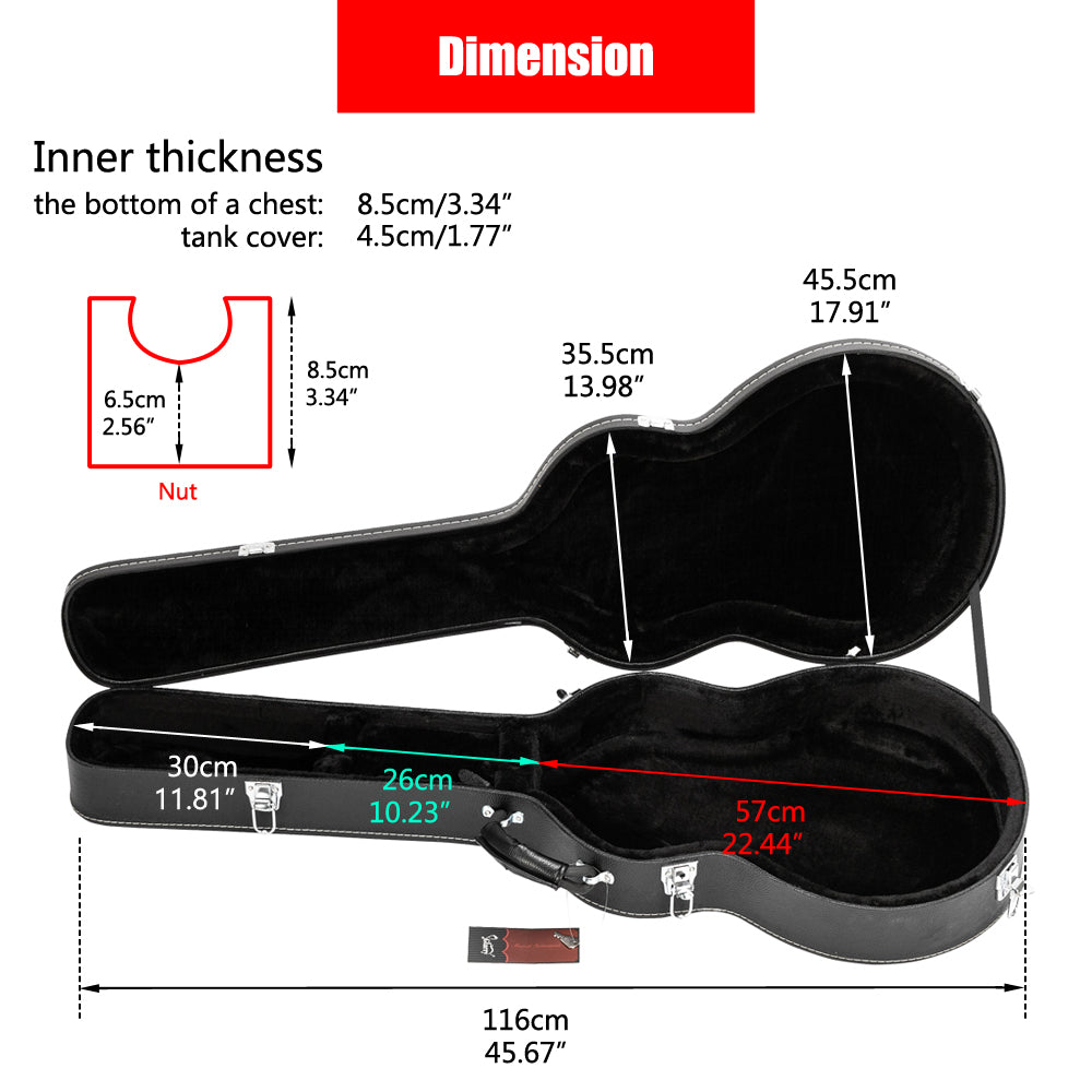 Ozici High-End Fine-Grain PU Leather Hard Case for 335 Style Semi-Hollow & Hollowbody Electric Guitar