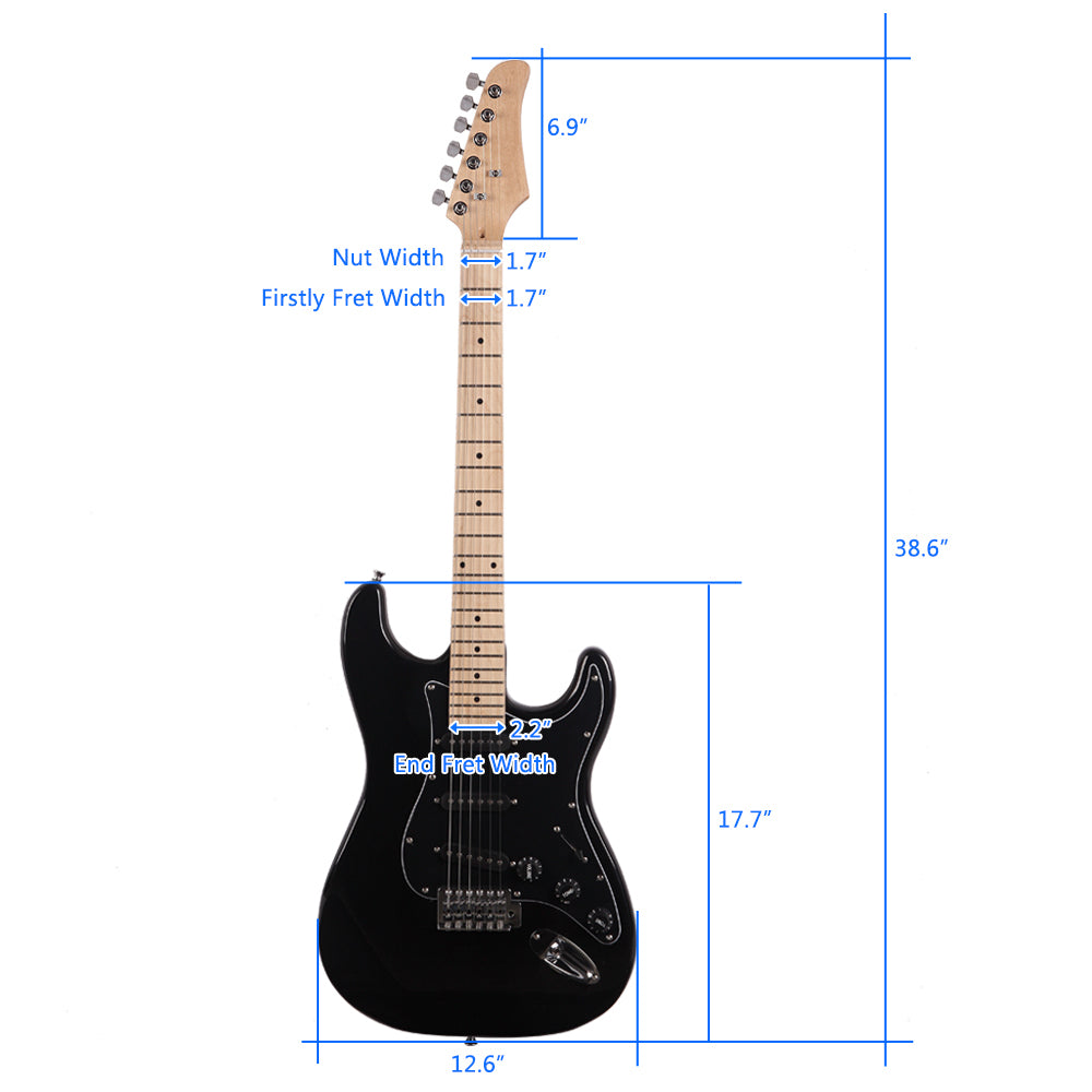 Ozici ST Stylish Electric Guitar with Black Pickguard Black