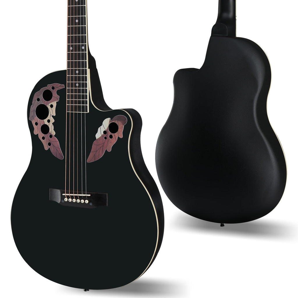 Ozici 41 inch Cutawary Round Back Acoustic Guitar Spruce Top Grape Hole - Black