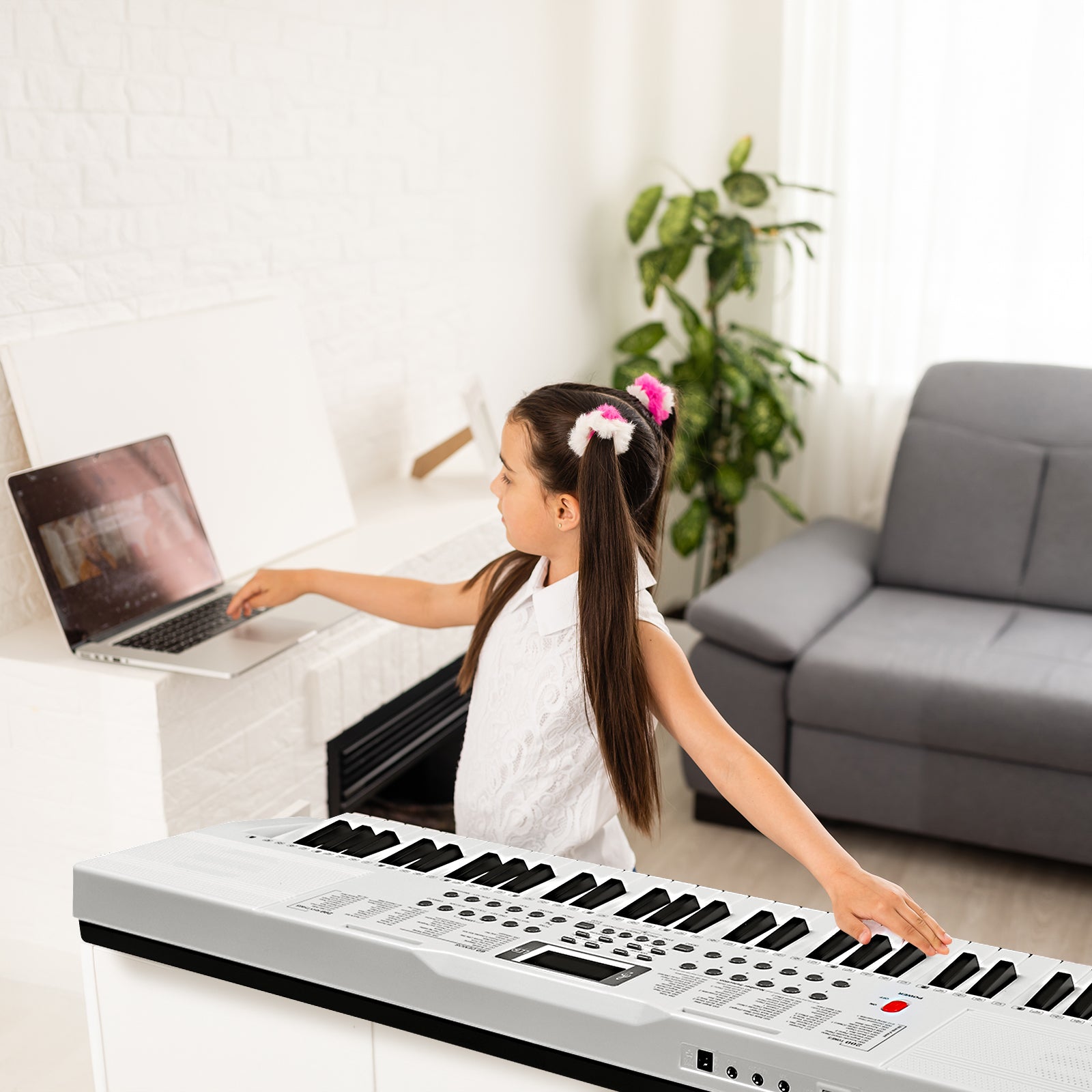 Ozici GEP-110 61 Key Lighting Keyboard with Piano Stand, Piano Bench, Built In Speakers, Headphone, Microphone, Music Rest, LED Screen