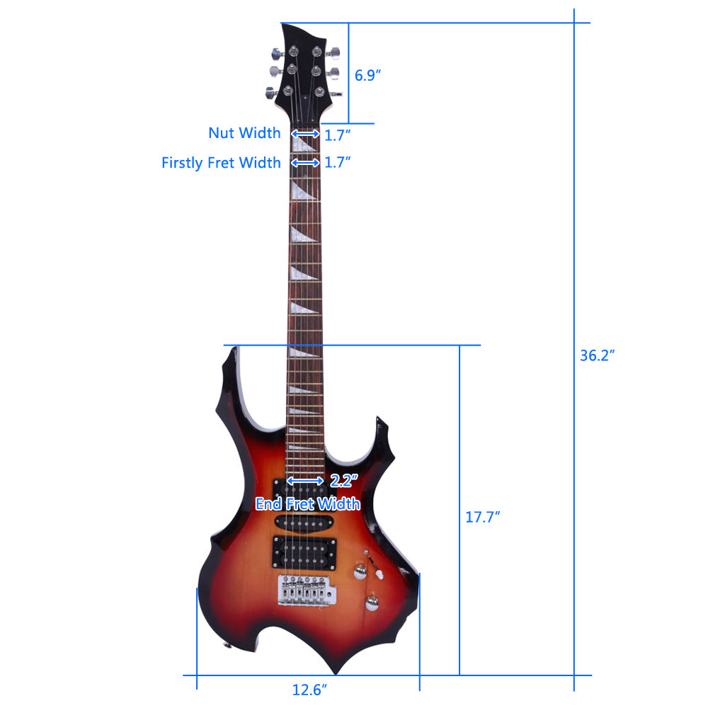 Ozici Novice Flame Shaped Electric Guitar HSH Pickup Bag Strap Paddle Rocker Cable Wrench Tool - Sunset