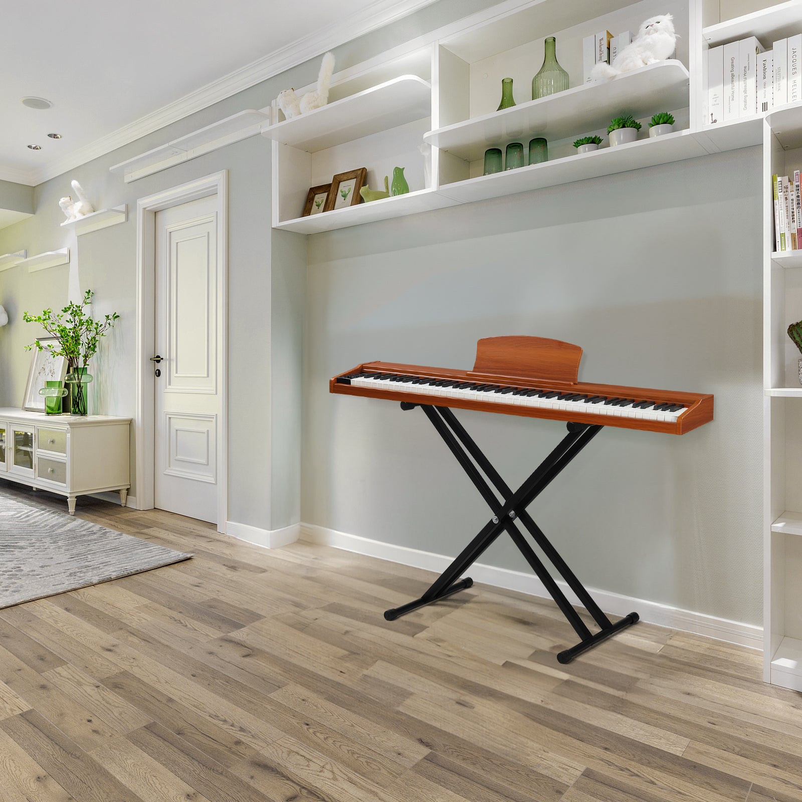 Ozici GPP-107 88 Key Full Size Semi-Weighted Standard Keyboards Wooden Digital Piano with Stand,MIDI Bluetooth,Triple Pedals,Headphone and other accessories, Walnut