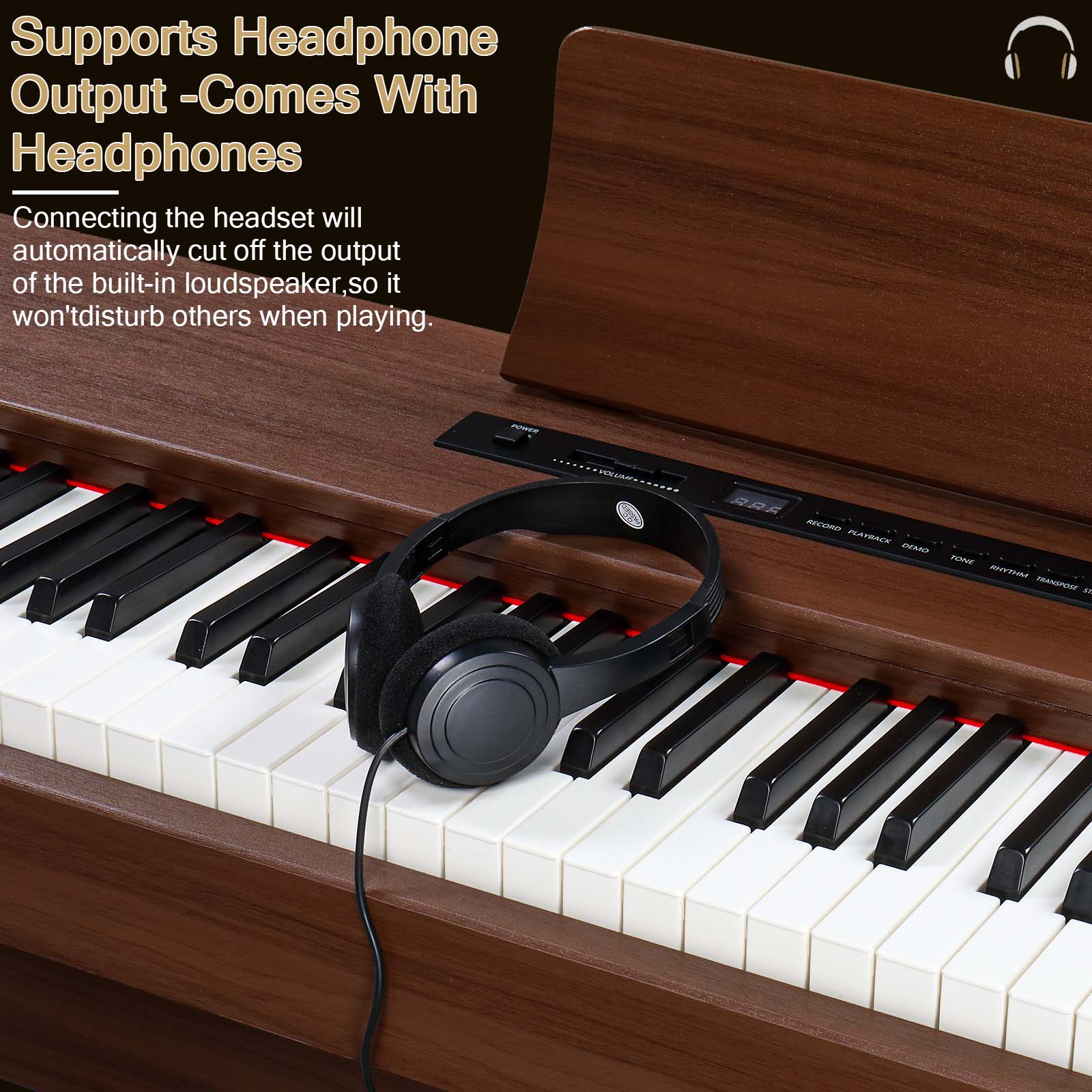 Ozici 88 Keys Full Weighted Keyboards Digital Piano with Furniture Stand, Power Adapter, Triple Pedals, Headphone, for All Experience Levels Black Walnut