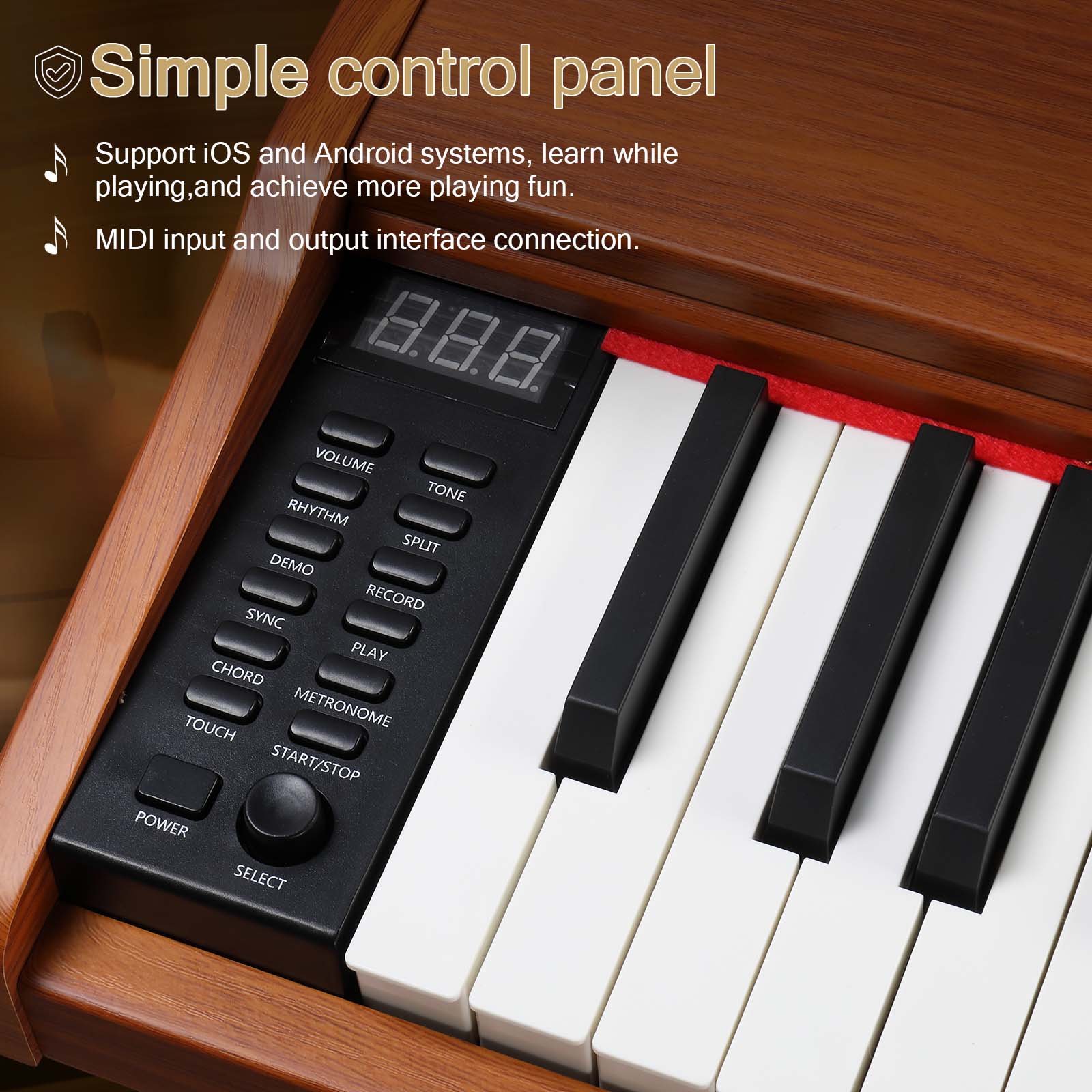 Ozici GPP-107 88 Key Full Size Semi-Weighted Standard Keyboards Wooden Digital Piano with Stand,MIDI Bluetooth,Triple Pedals,Headphone and other accessories, Walnut