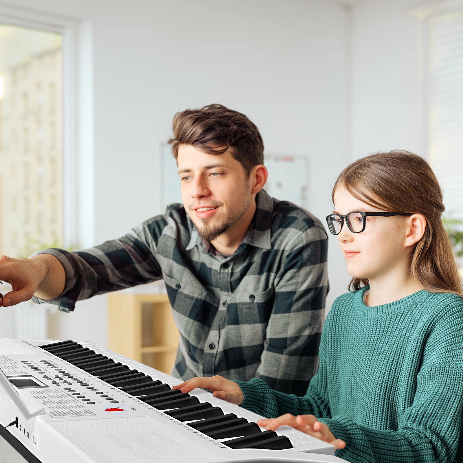 Ozici GEP-110 61 Key Lighting Keyboard with Piano Stand, Piano Bench, Built In Speakers, Headphone, Microphone, Music Rest, LED Screen