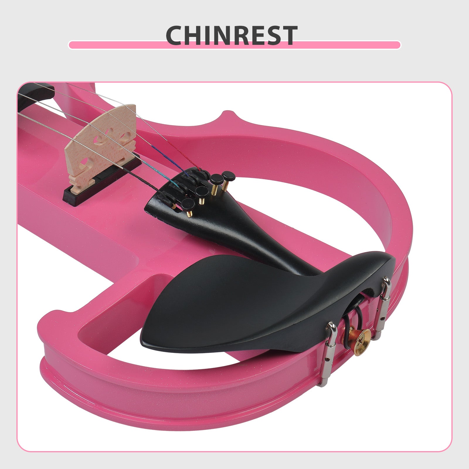 Ozici Full Size 4/4 Bunnel Edge Electric Silent Violin with Case Bow Rosin Headphone Connecting Line Pink