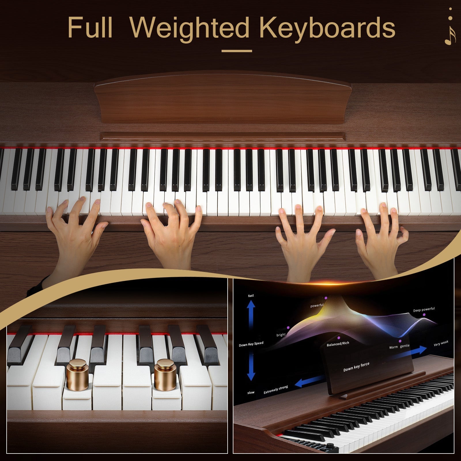 Ozici 88 Key Standard Full Weighted Keyboards Digital Piano with Metal Stand, Power Adapter, Triple Pedals, Headphone