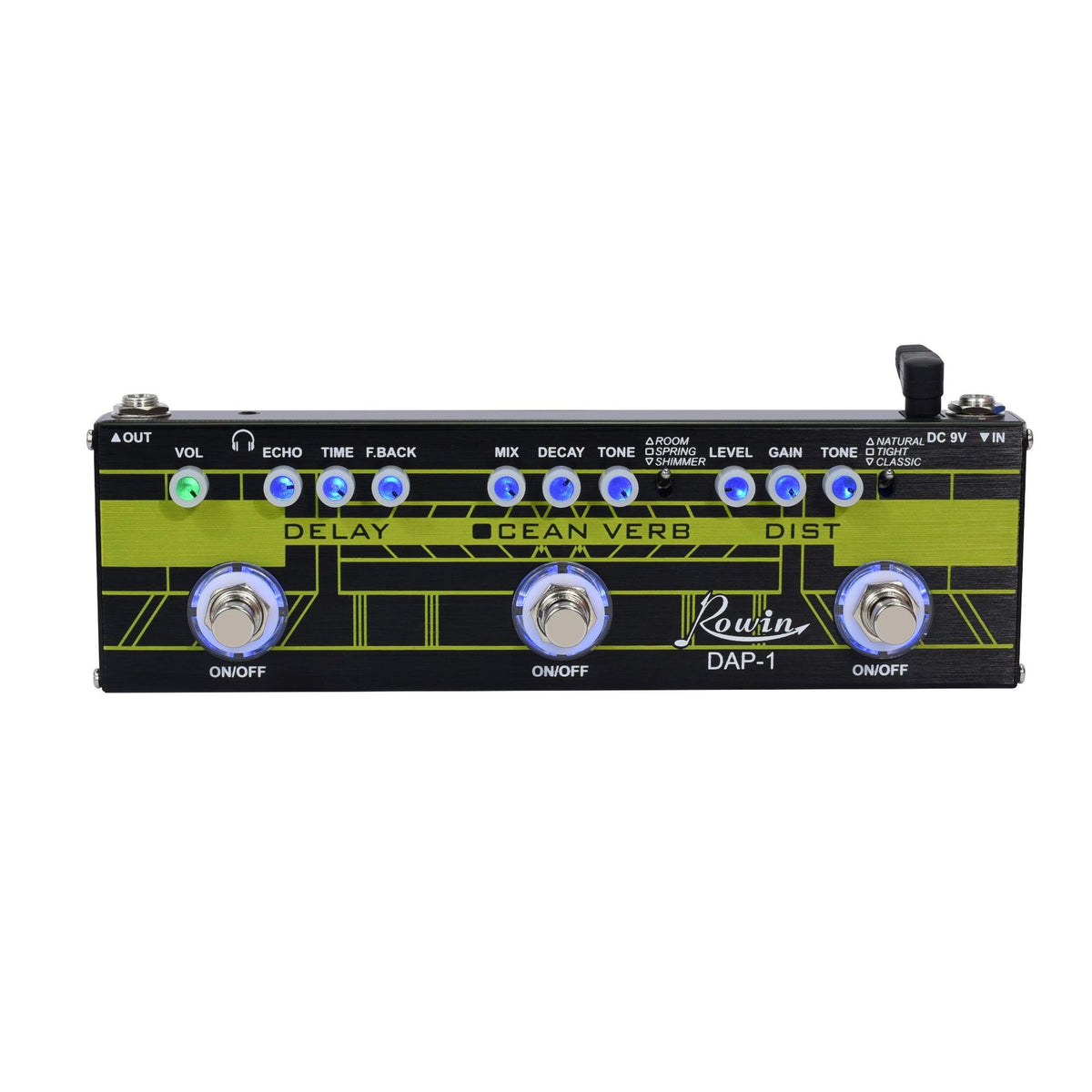 ROWIN DAP-1 Guitar Multi Effects Pedal 3 In1 Effects Delay/Ocean Verb/Distortion