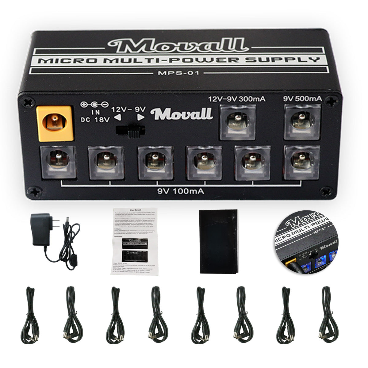Movall MPS-01 Guitar Pedal Power Supply 8 Isolated Output Anti-interference 18W