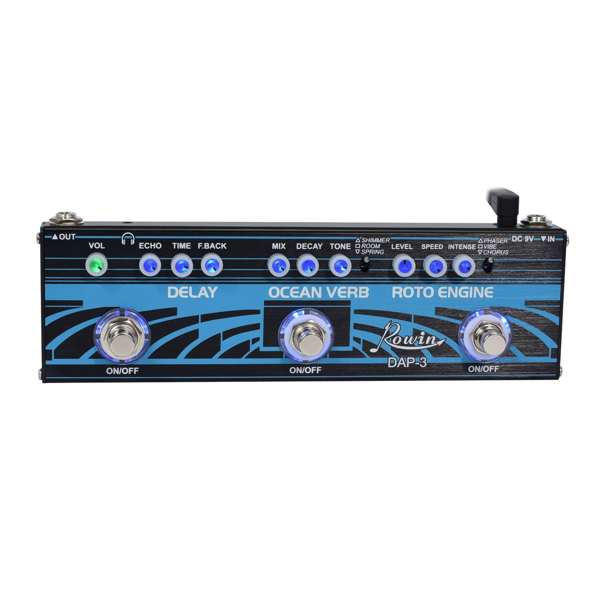 ROWIN DAP-3 Guitar Multi Effect Pedal 3-In-1 Delay / Roto Engine / Ocean Verb CA