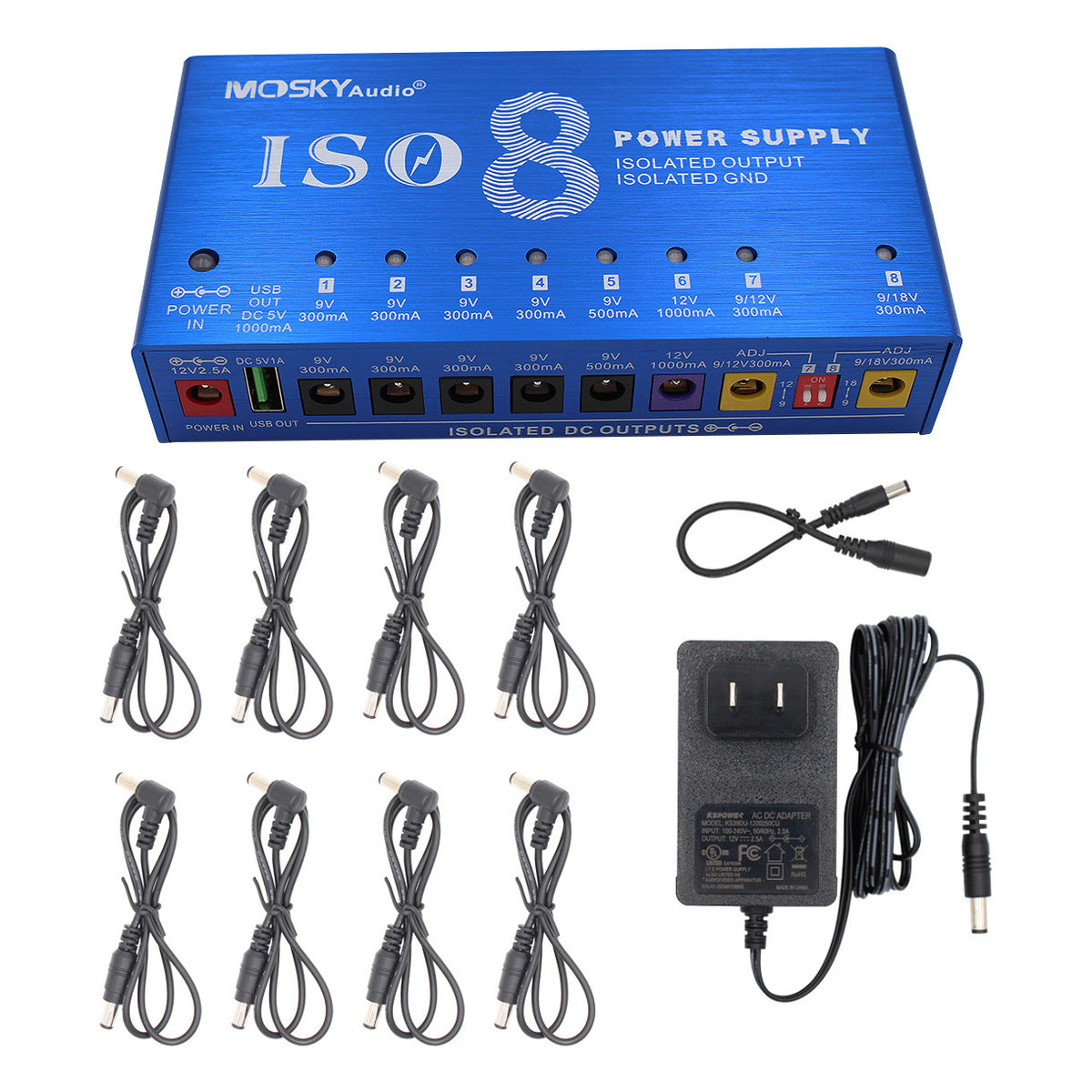 MOSKYAUDIO Guitar Pedal ISO 6 Power Supply Independent 5V/9V/12V/18V