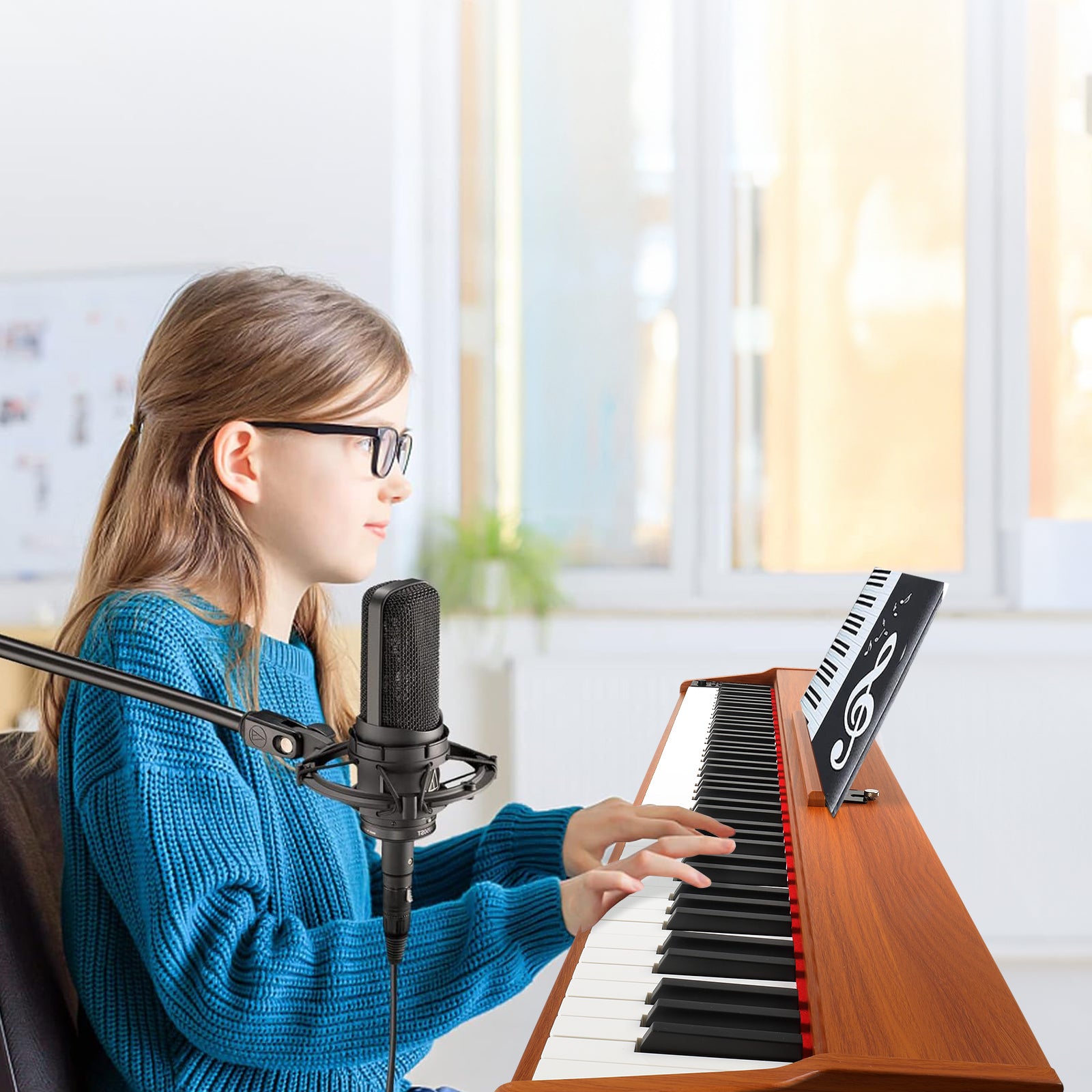 Ozici GPP-107 88 Key Full Size Semi-Weighted Standard Keyboards Wooden Digital Piano with Stand,MIDI Bluetooth,Triple Pedals,Headphone and other accessories, Walnut