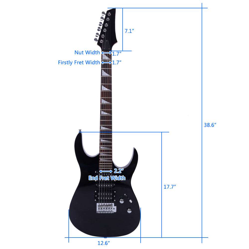Ozici Novice Entry Level 170 Electric Guitar HSH Pickup Bag Strap Paddle Rocker Cable Wrench Tool - Black