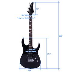 Ozici Novice Entry Level 170 Electric Guitar HSH Pickup Bag Strap Paddle Rocker Cable Wrench Tool - Black