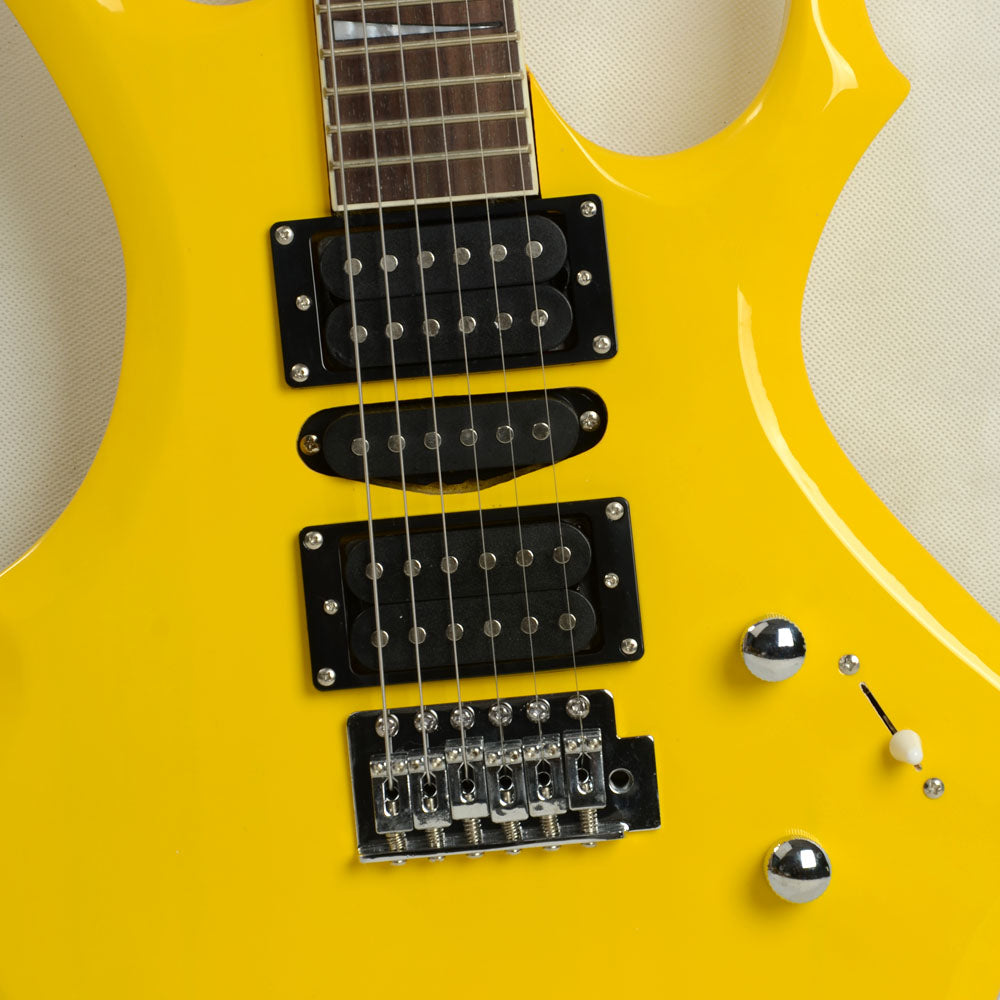Ozici Novice Flame Shaped Electric Guitar HSH Pickup Bag Strap Paddle Rocker Cable Wrench Tool Yellow