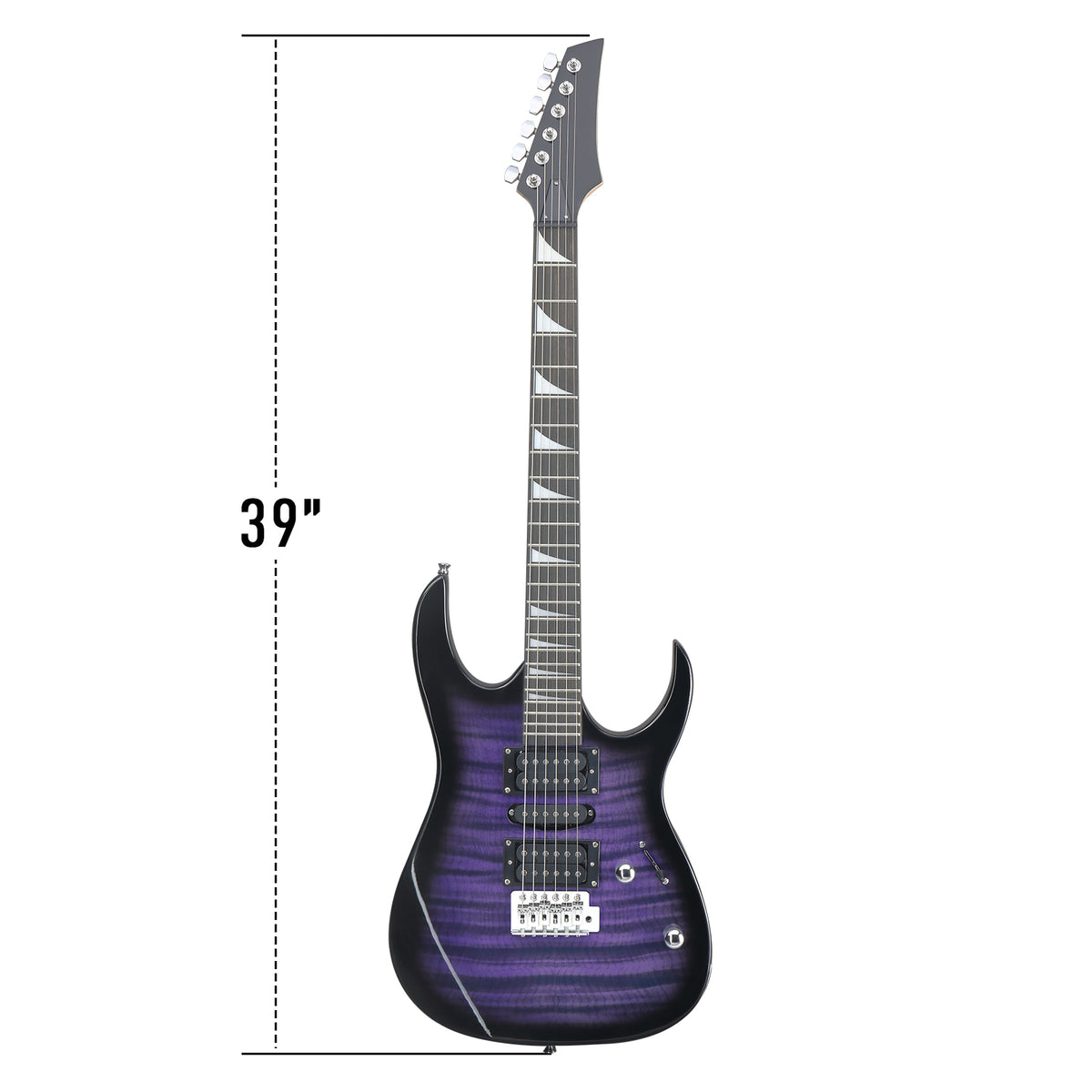 Ozici 170 Model 39in Electric Guitar  HSH Pickups Black complete starter kit suit for Hard Rock Tiger-striped Purple