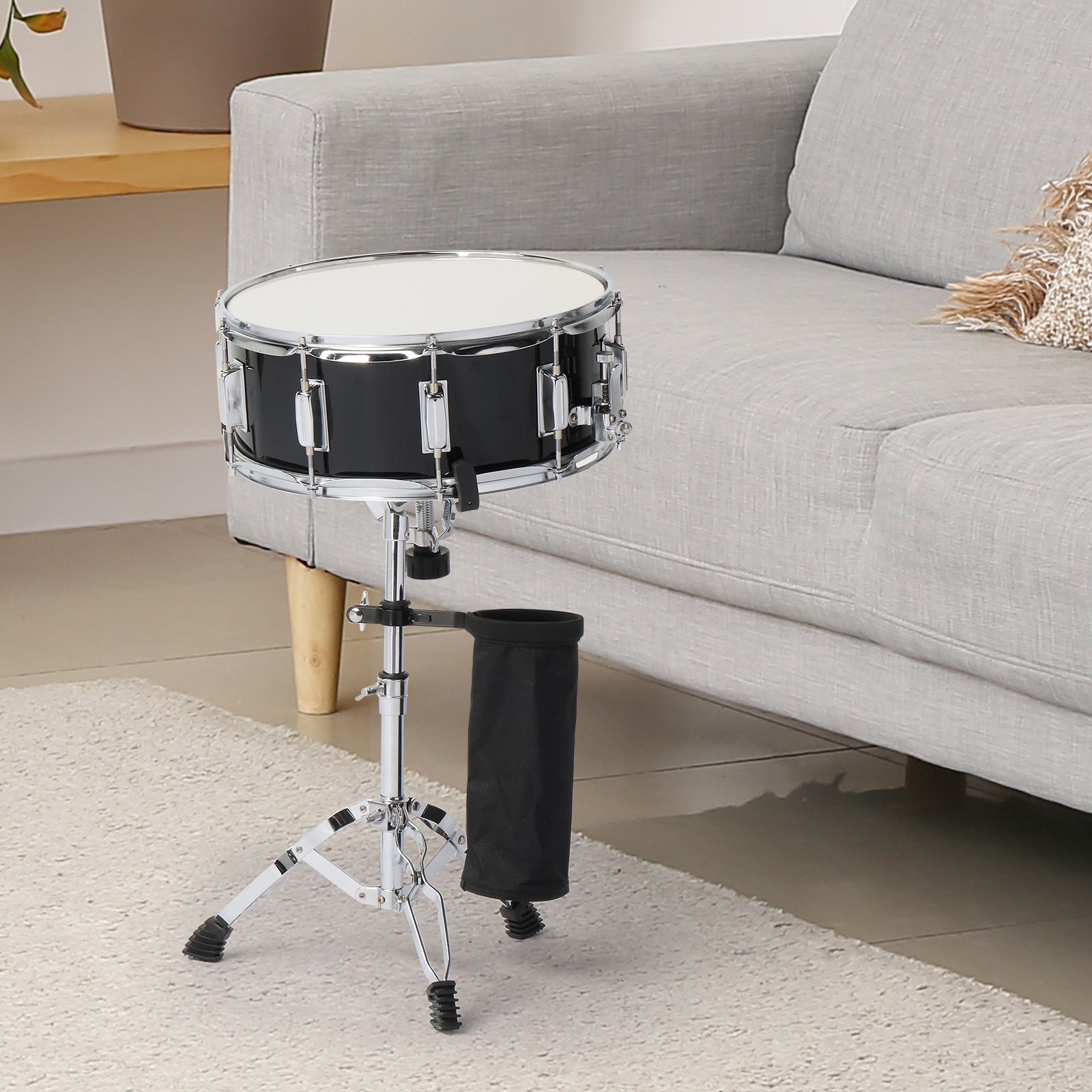 Ozici 14 x 5.5in Snare Drum Set with Drumstick Holder, Snare Drum Bag, Strap, Mute Pad & Drum Stick for Beginner Student Black