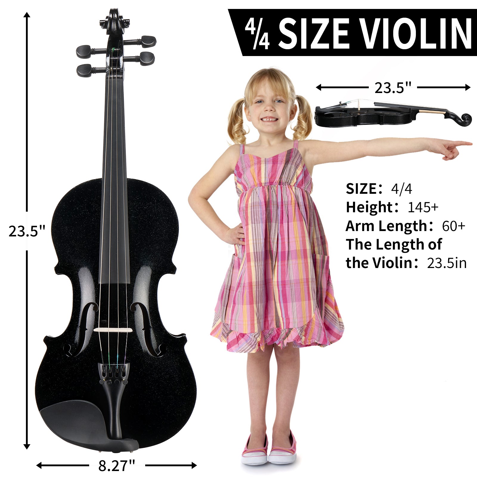 Ozici Full Size 4/4 Violin Set for Adults Beginners Students with Hard Case,Violin Bow,Shoulder Rest,Rosin,Extra Strings and Sordine