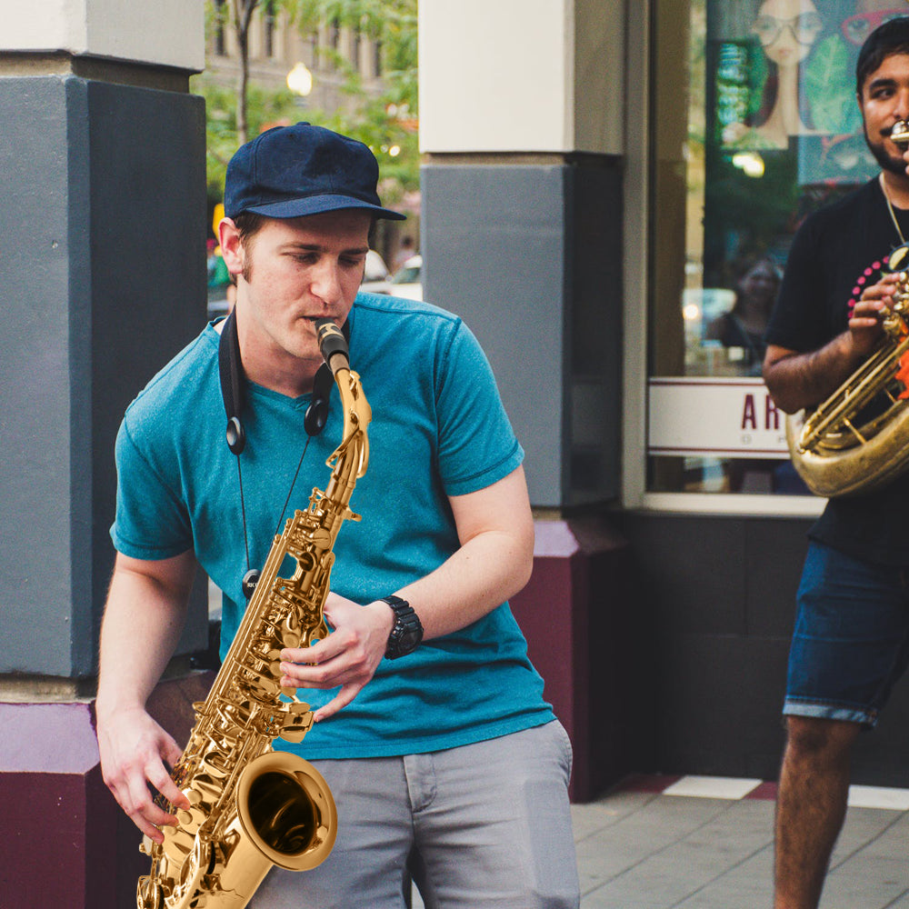 Ozici Stylish Mid-range Alto Drop E Lacquered Golden Saxophone Painted Golden Tube with Carve Patterns