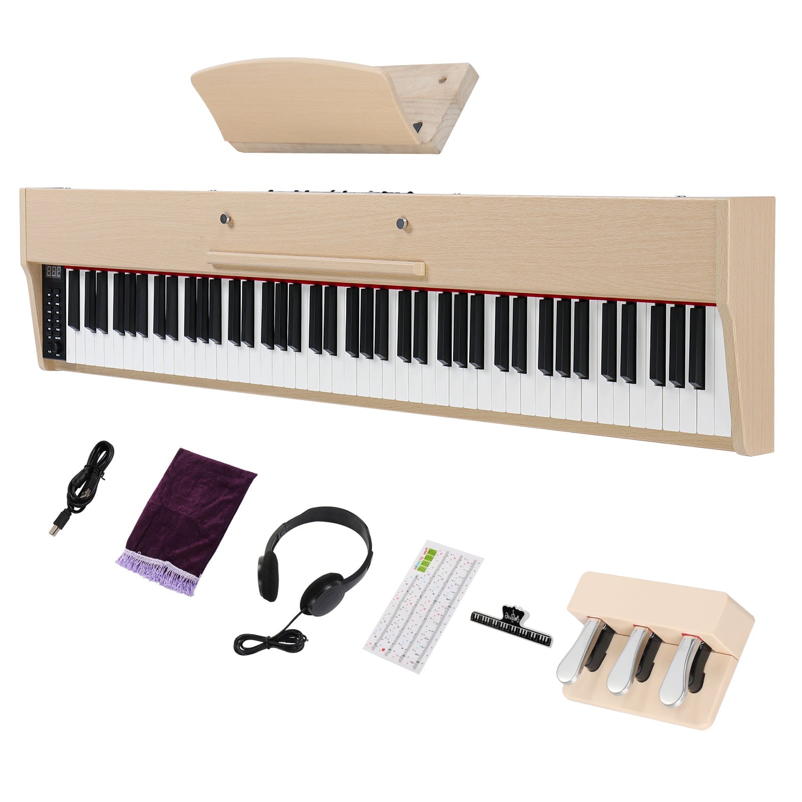 Ozici 88 Key Full Size Semi-Weighted Standard Keyboards Wooden Digital Piano with MIDI Bluetooth, Triple Pedals，Headphone and other accessories