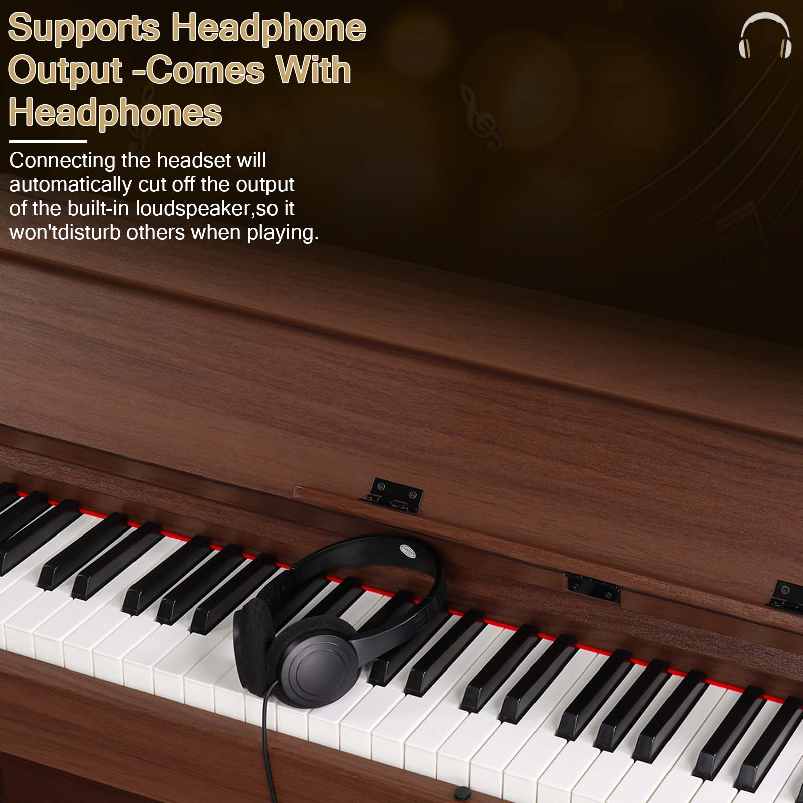 Ozici GDP-107 88 Key Standard Full Weighted Keyboards Digital Piano with Furniture Stand, Audio and MIDI Bluetooth, Triple Pedals, Headphone，for Black Walnut