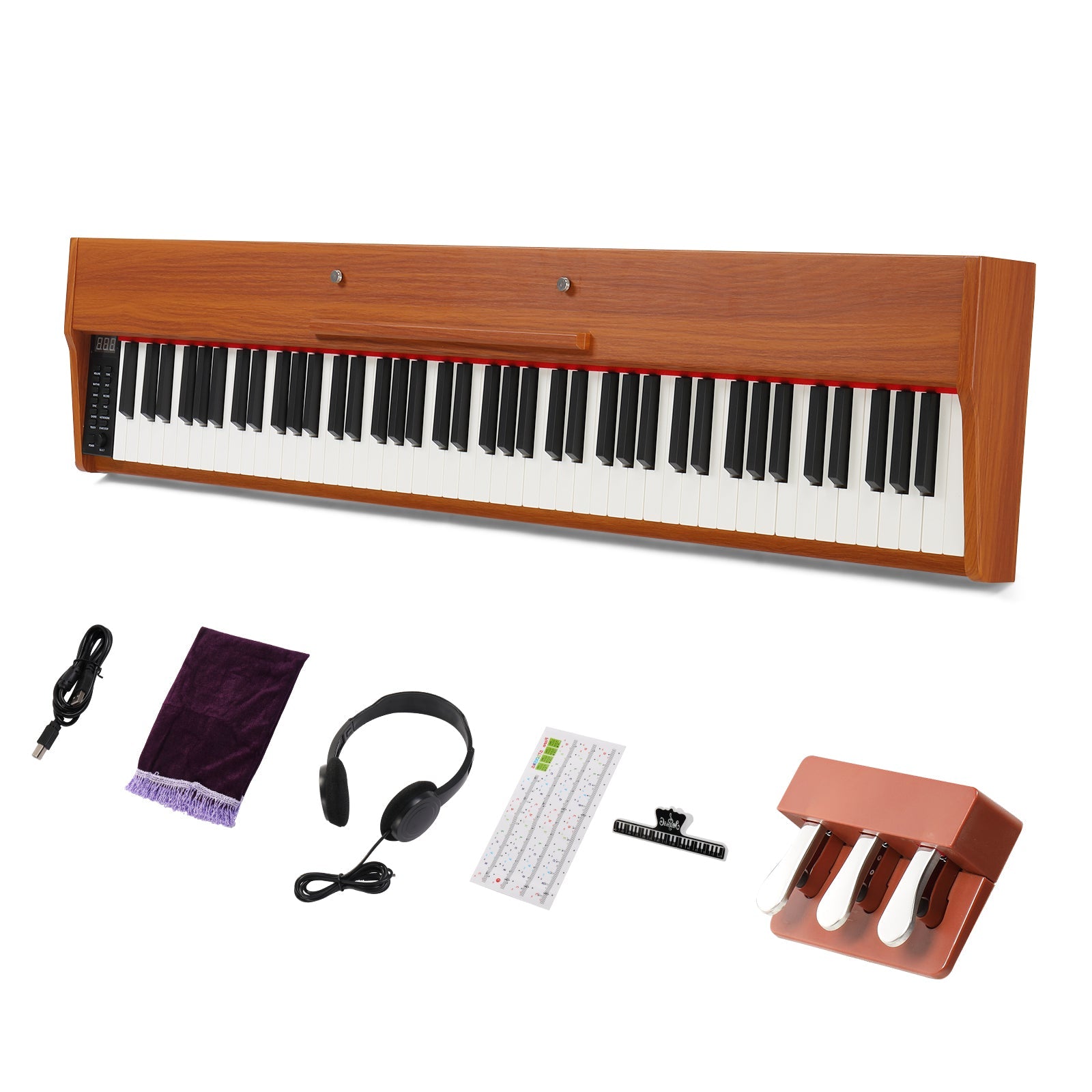 Ozici 88 Key Full Size Semi-Weighted Standard Keyboards Wooden Digital Piano With MIDI Bluetooth, Triple Pedals，Headphone and other accessories