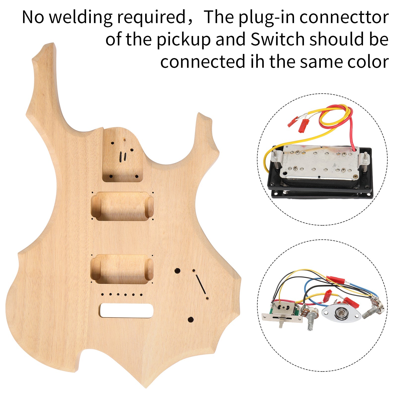 Ozici DIY 6 String Flame Shaped Style Electric Guitar Kits with Mahogany Body, Maple Neck