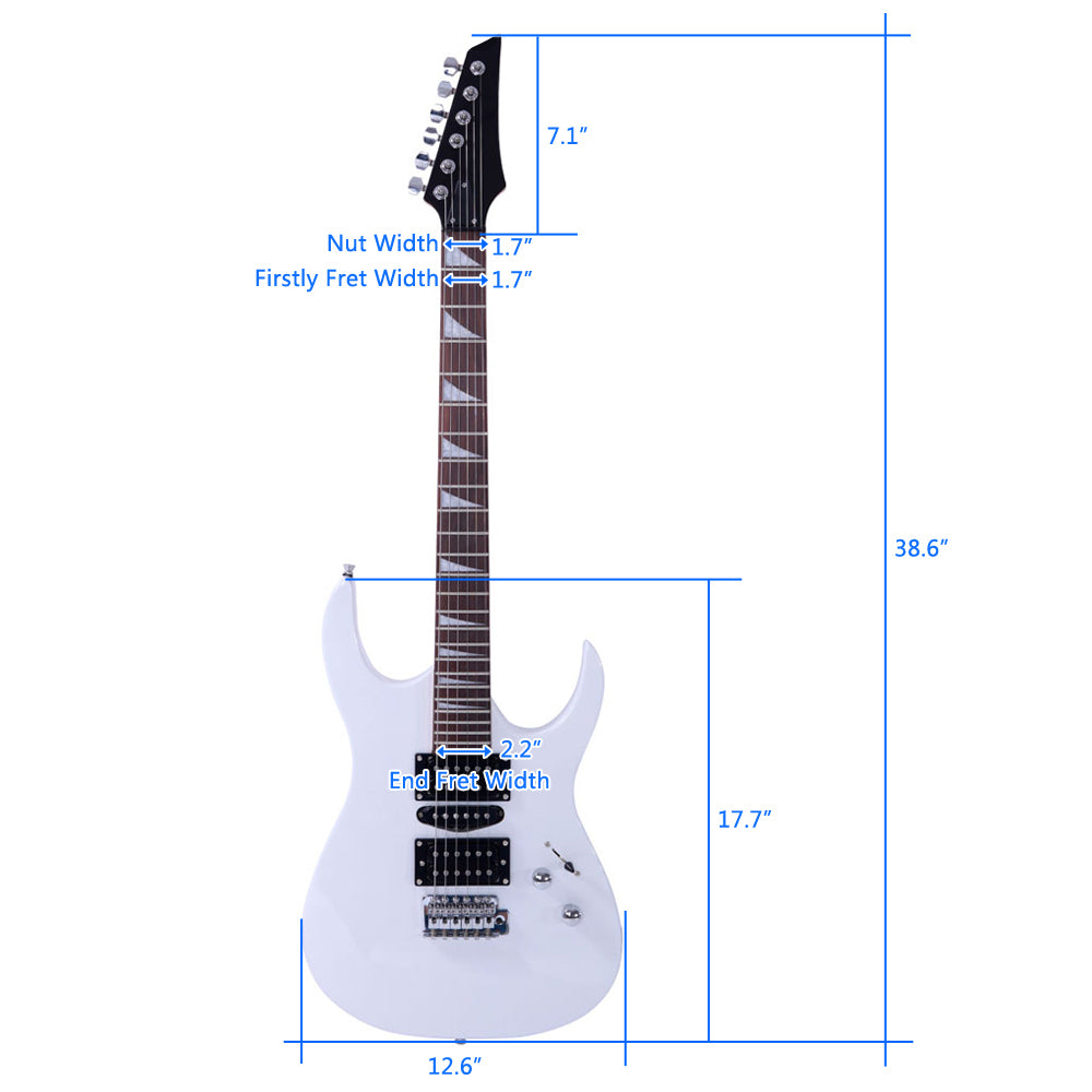 Ozici Novice Entry Level 170 Electric Guitar HSH Pickup Bag Strap Paddle Rocker Cable Wrench Tool - White