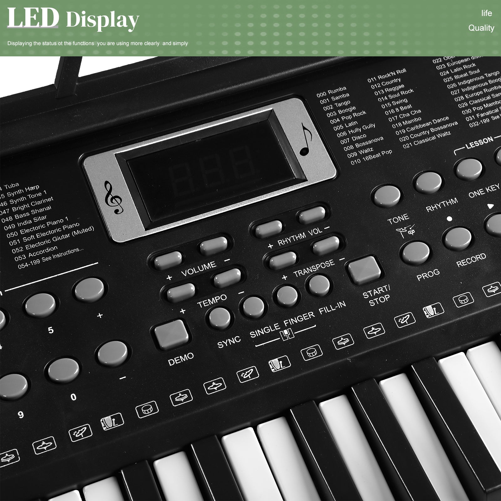 Ozici GEP-203 61 Key Keyboard with Piano Stand, Piano Bench, Built In Speakers, Headphone, Microphone, Music Rest, LED Screen