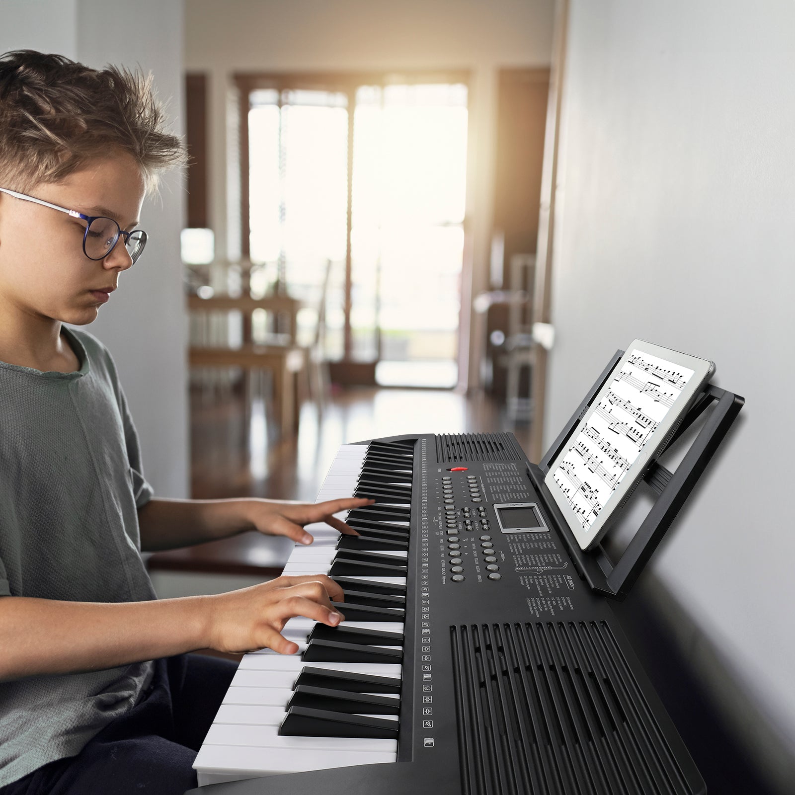 Ozici GEP-203 61 Key Keyboard with Piano Stand, Piano Bench, Built In Speakers, Headphone, Microphone, Music Rest, LED Screen