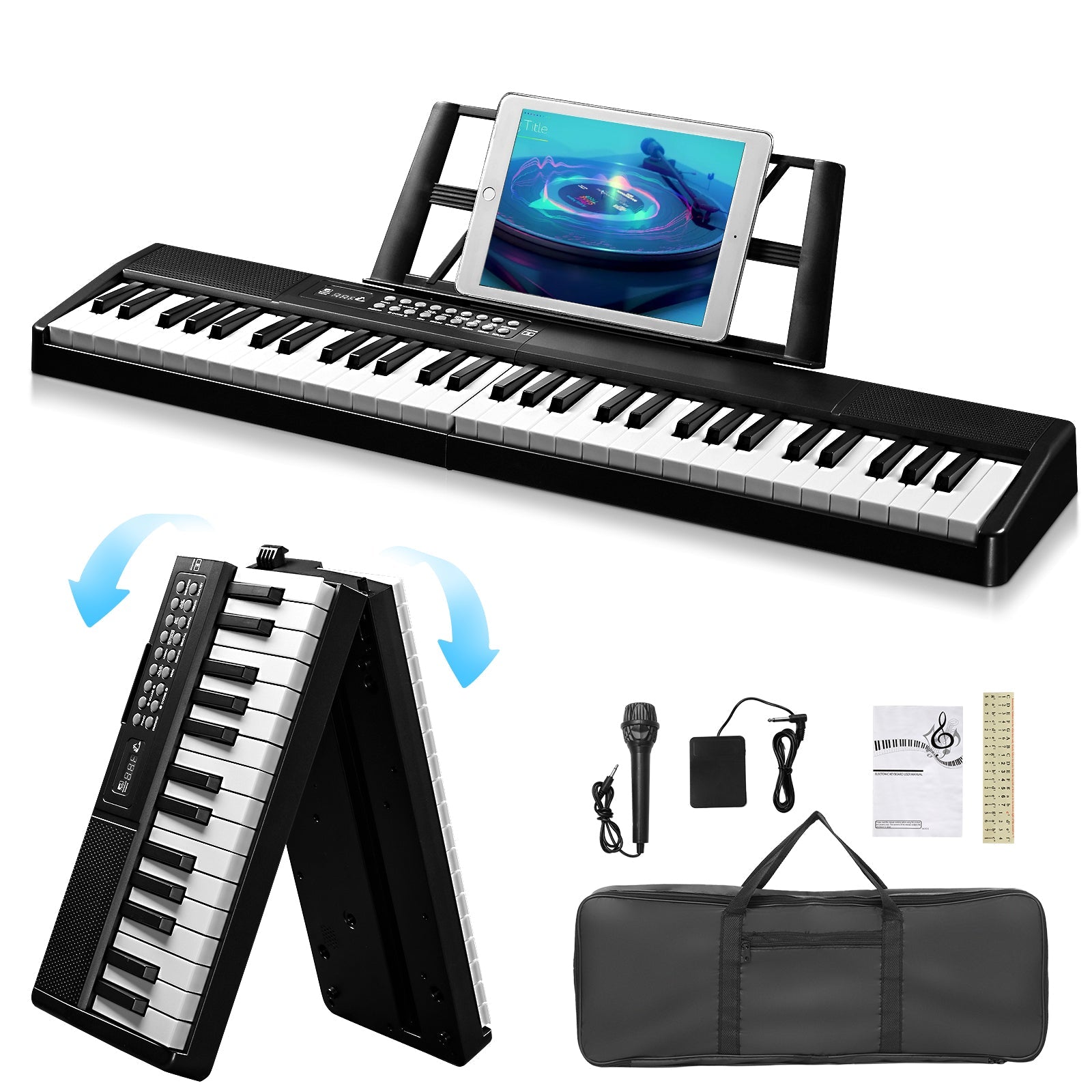 Ozici GEP-204 61Key Folding Piano Semi-Weighted Standard Keyboards Digital Piano with Bluetooth, Handbag