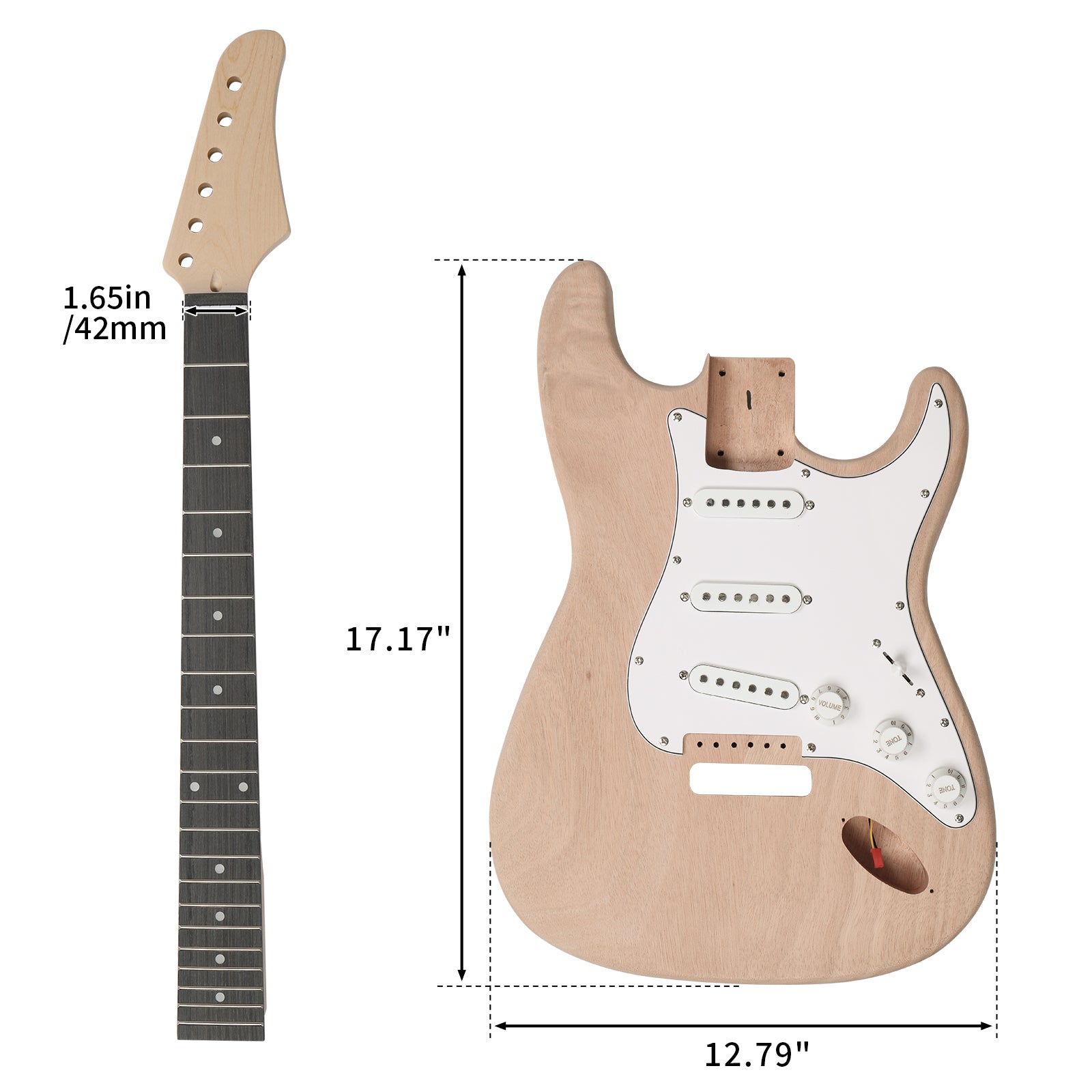 Ozici DIY 6 String ST Style Electric Guitar Kits with Mahogany Body, Maple Neck and Accessories