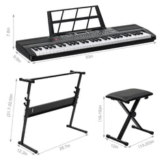 Ozici GEP-110 61 Key Keyboard with Piano Stand, Piano Bench, Built In Speakers, Headphone, Microphone, Music Rest, LED Screen, 3 Teaching Modes for Beginners