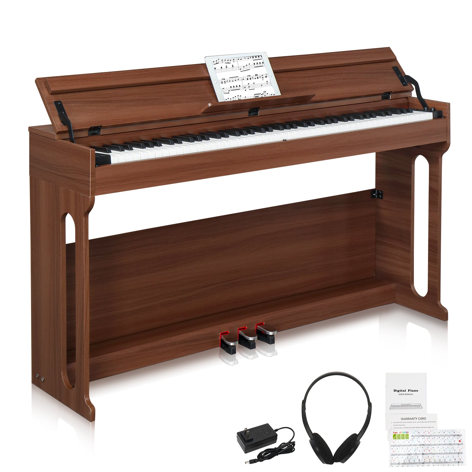 Ozici GDP-107 88 Key Standard Full Weighted Keyboards Digital Piano with Furniture Stand, Audio and MIDI Bluetooth, Triple Pedals, Headphone，for Black Walnut