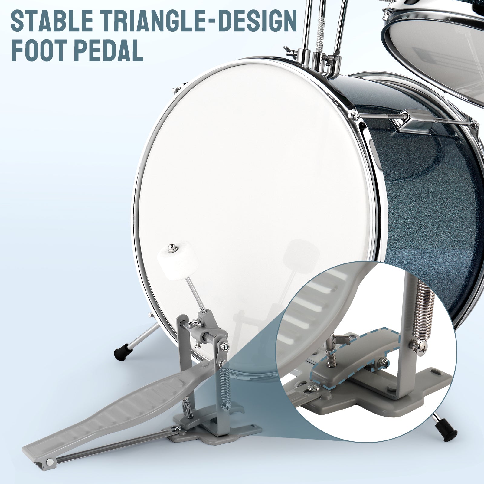 Ozici 14"x10" 3-Pieces Junior Kids Drum Set Kit Pedal Drum Stick Wrench Drum Stool Sky Blue
