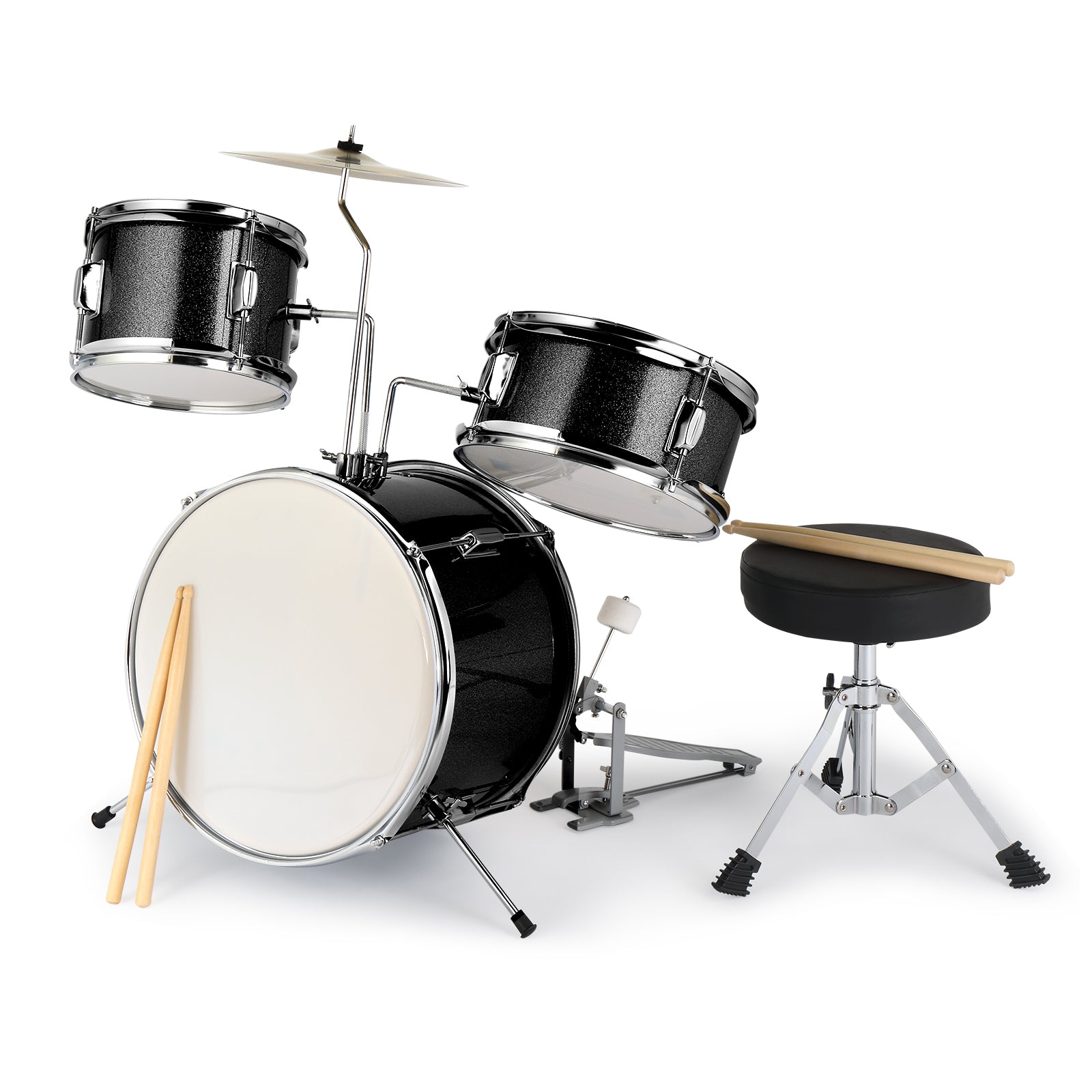 Ozici 14"x10" 3-Pieces Junior Kids Drum Set Kit Pedal Drum Stick Wrench Drum Stool Black