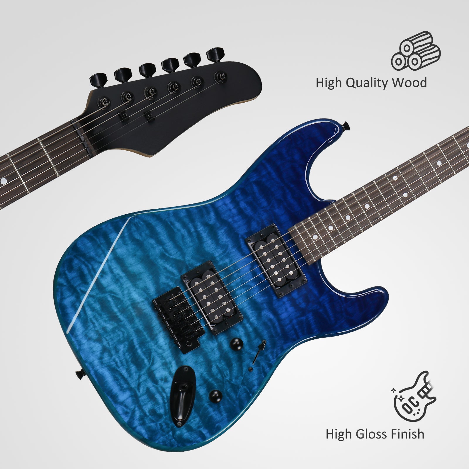 Ozici 39in Electric Guitar H-H Pickups Trans Blue suit for Heavier Rock
