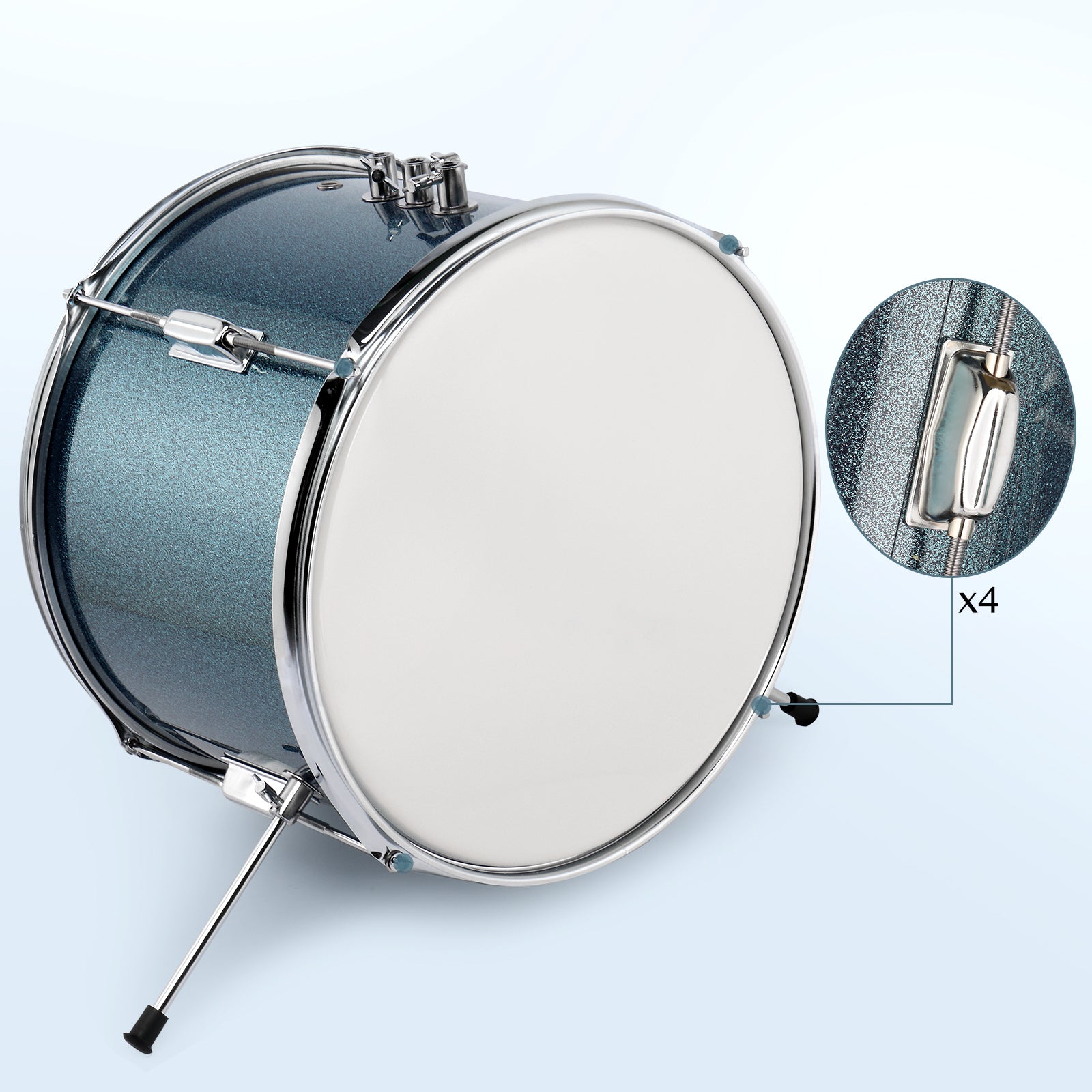 Ozici 14"x10" 3-Pieces Junior Kids Drum Set Kit Pedal Drum Stick Wrench Drum Stool Sky Blue