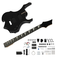 Ukscs 6 String Flame Shaped Style HSH Electric Guitar Kits with Mahogany Body, Maple Neck and Accessories Black