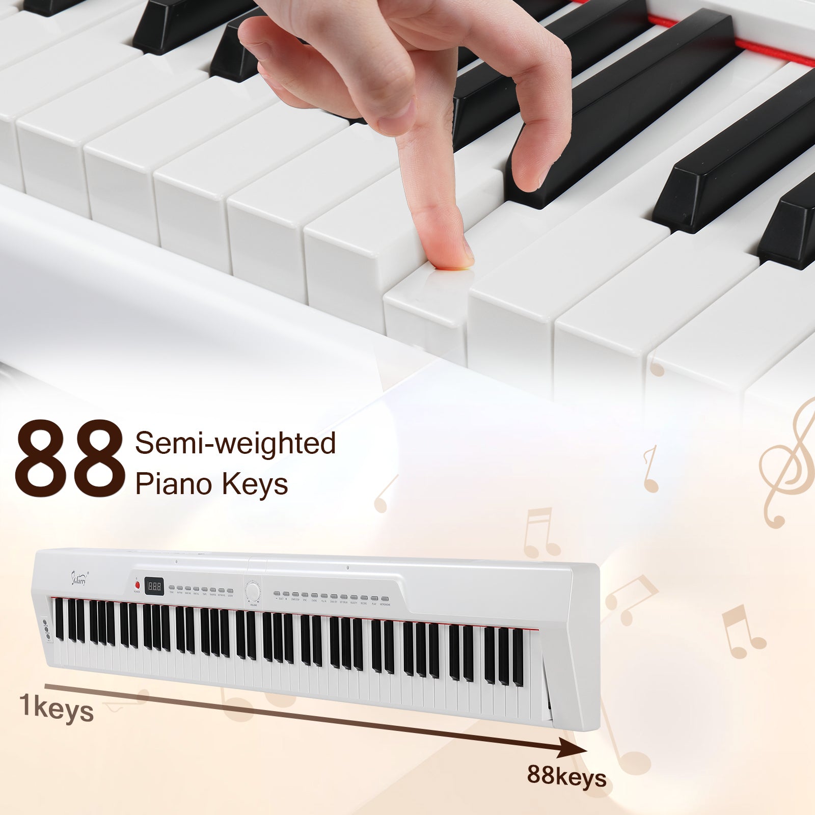 Ozici GPP-105 88 Key Full Size Semi-Weighted Standard Keyboards Digital Piano with Dual-tube X-Shape Stand, MIDI Bluetooth, Headphone