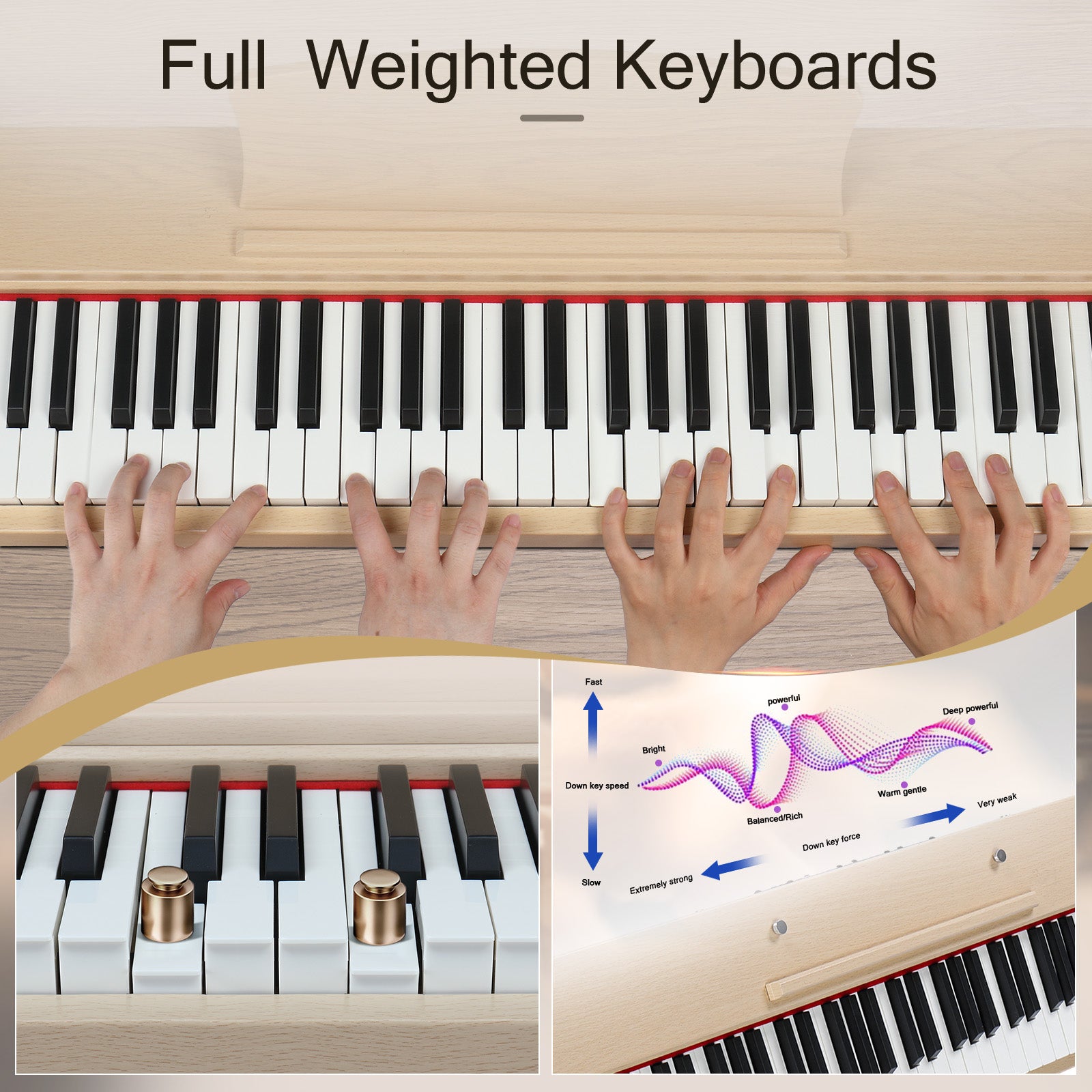 Ozici 88 Key Full Size Semi-Weighted Standard Keyboards Wooden Digital Piano with MIDI Bluetooth, Triple Pedals，Headphone and other accessories