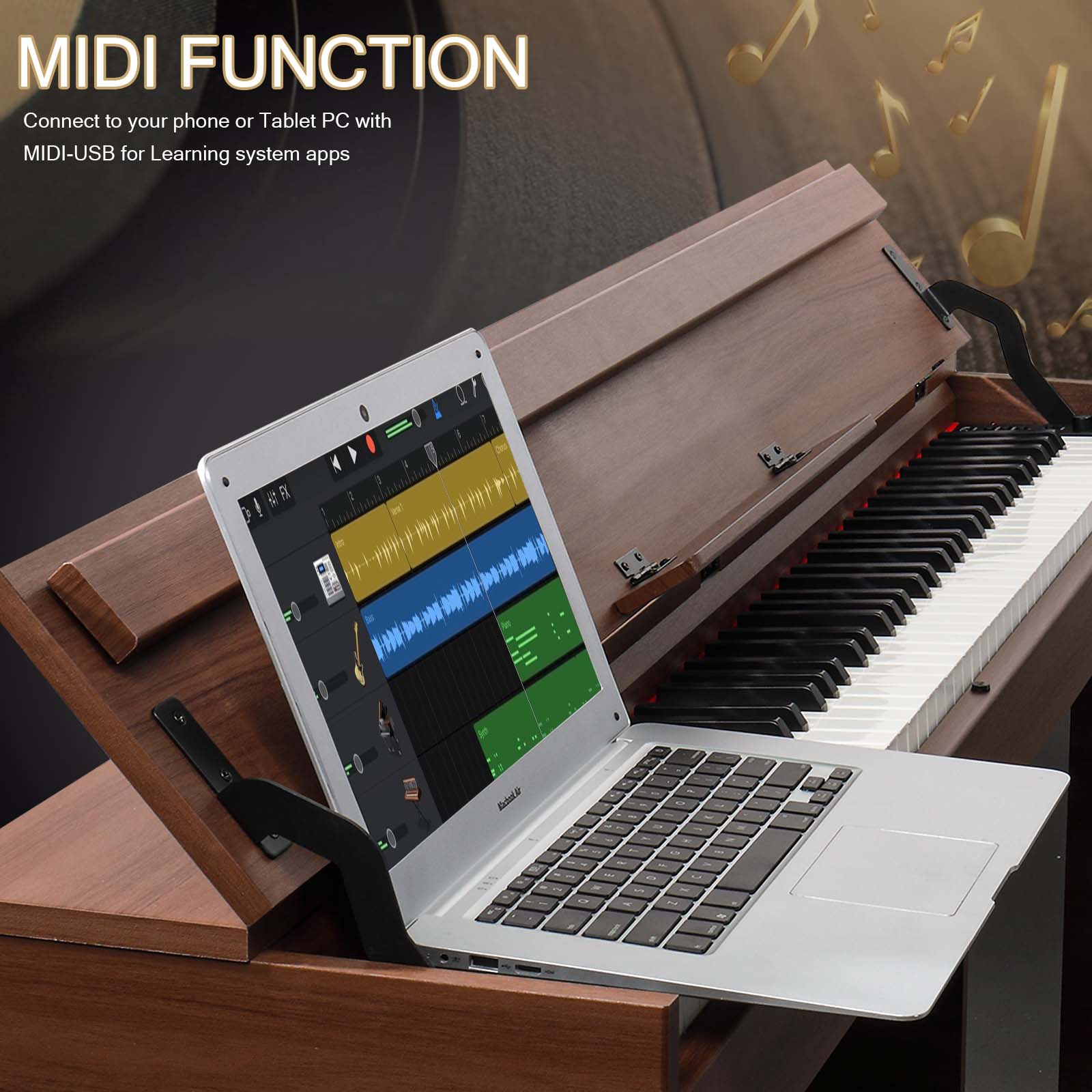 Ozici GDP-107 88 Key Standard Full Weighted Keyboards Digital Piano with Furniture Stand, Audio and MIDI Bluetooth, Triple Pedals, Headphone，for Black Walnut