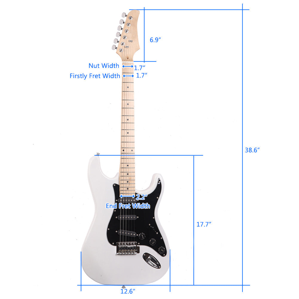 Ozici ST Stylish Electric Guitar with Black Pickguard - White