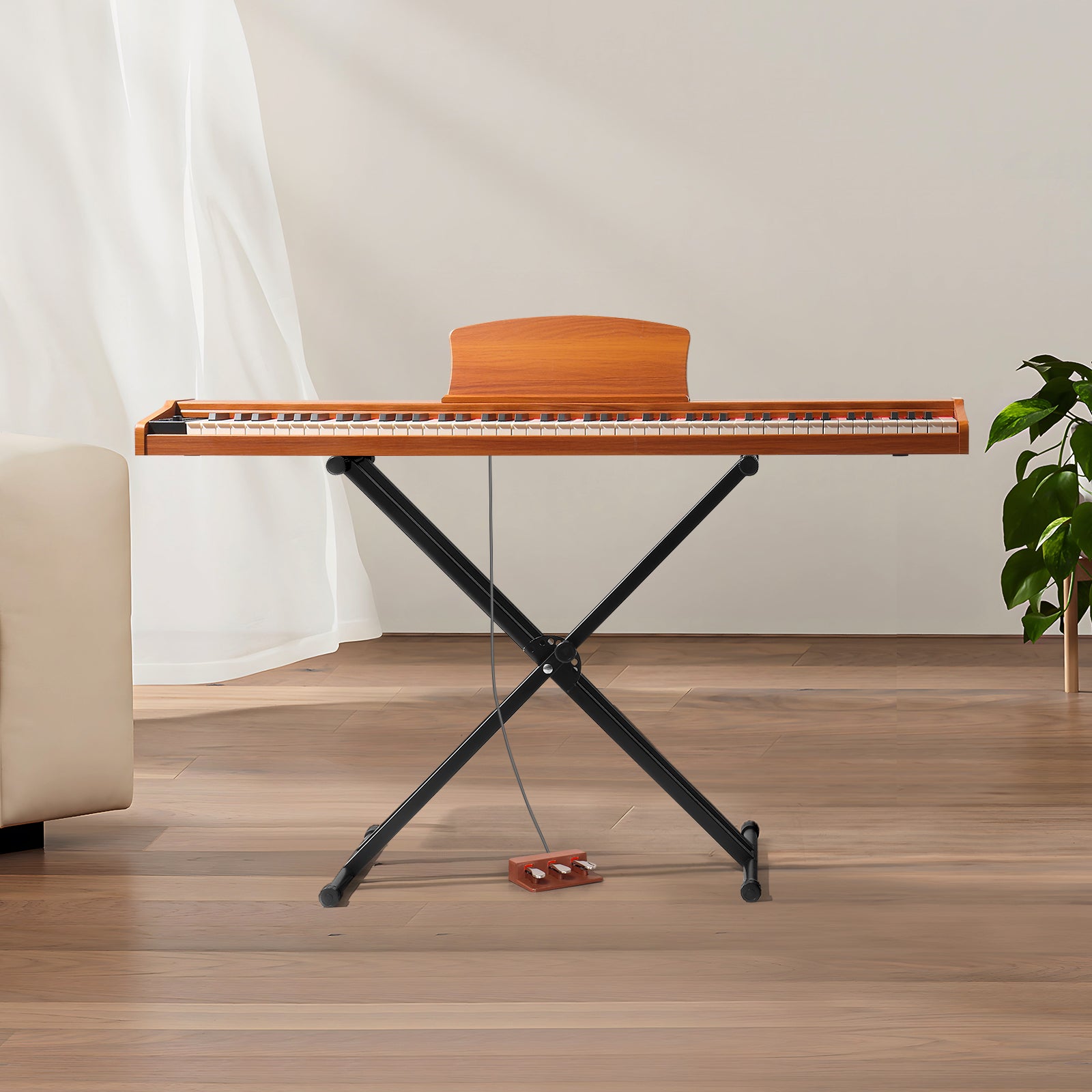 Ozici GPP-107 88 Key Full Size Semi-Weighted Standard Keyboards Wooden Digital Piano with Stand,MIDI Bluetooth,Triple Pedals,Headphone and other accessories, Walnut