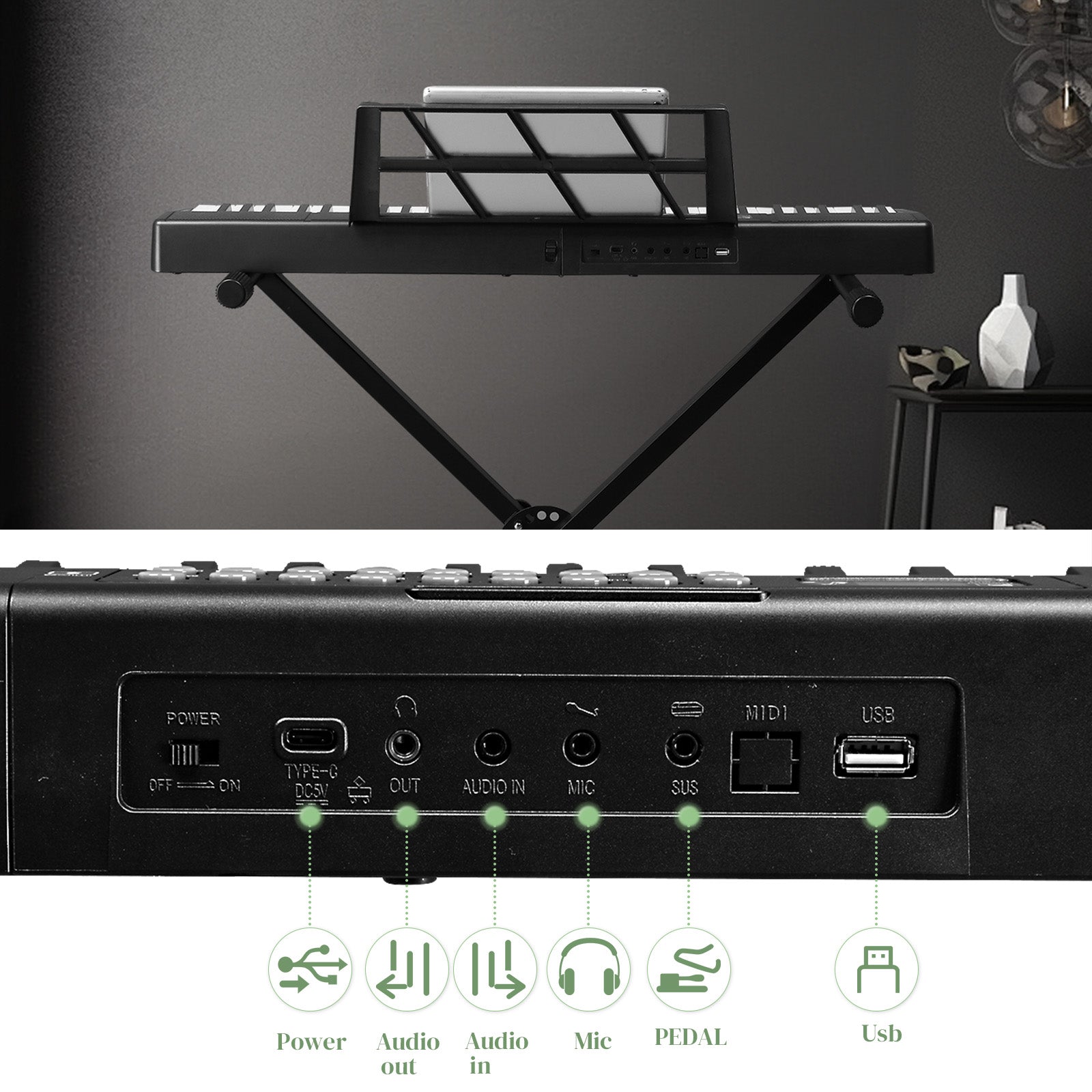 Ozici GEP-204 61Key Folding Piano Semi-Weighted Standard Keyboards Digital Piano with Bluetooth, Handbag